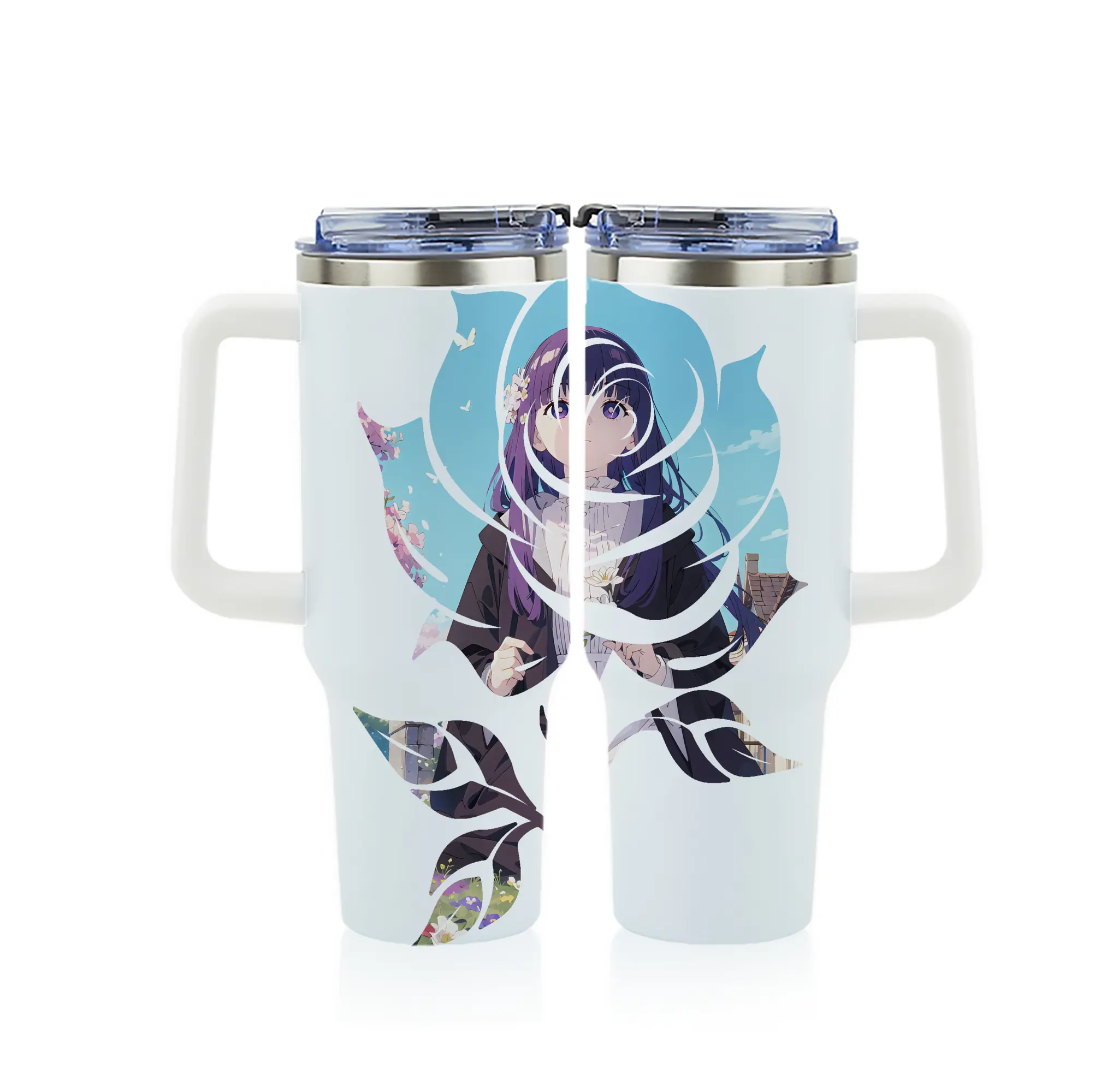 葬送のフリーレン（Frieren） グッズ,フェルン（Fern） - 1200mL フルプリント車用タンブラー ・ 304ステンレス 内側 ・ 201ステンレス 外側 ・ 保温 保冷 ・ 通勤 ドライブ アウトドア用