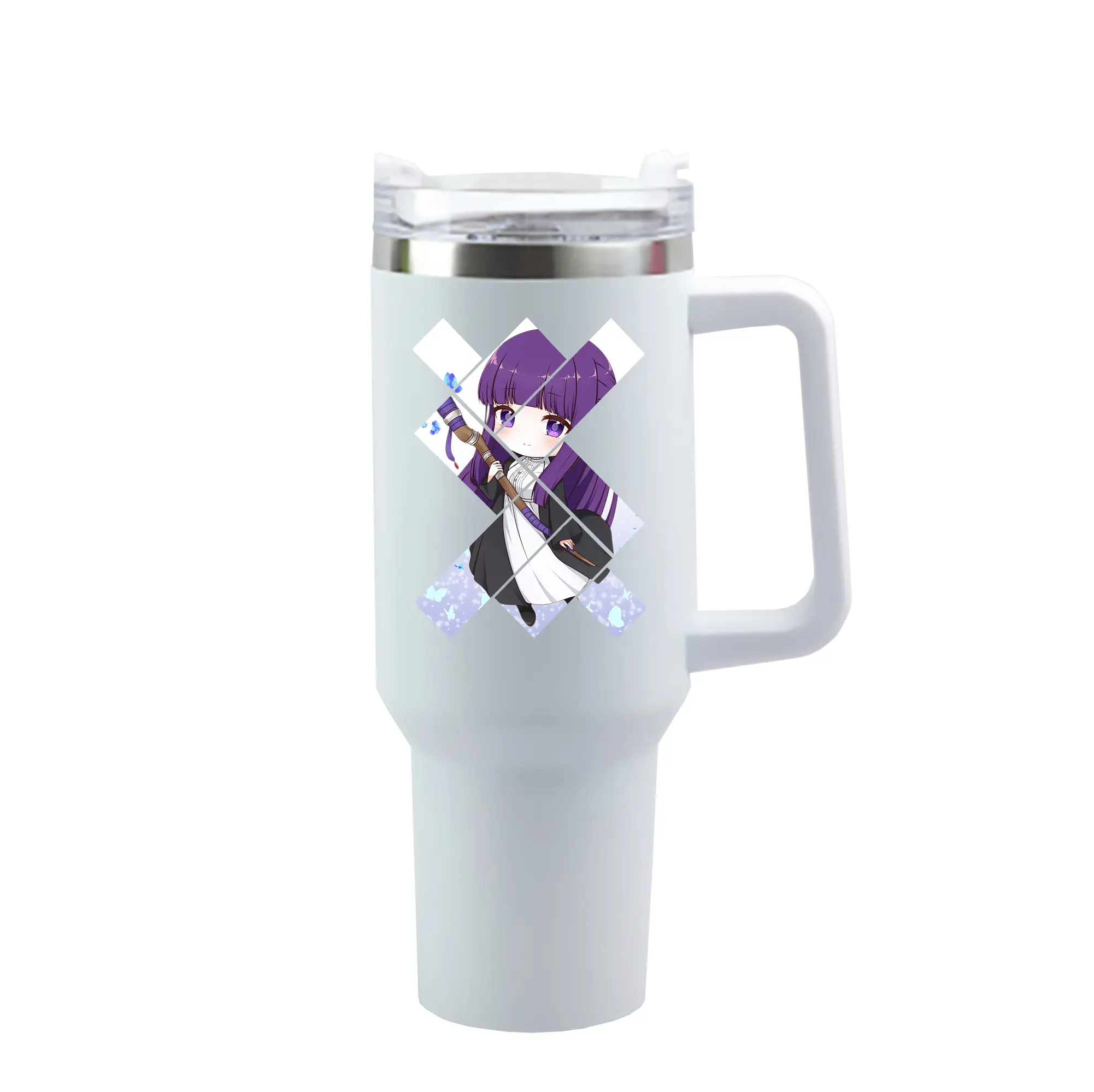 葬送のフリーレン（Frieren） グッズ,フェルン（Fern） - 1200mL 車用タンブラー ・ クリスタルステッカー ・ 304ステンレス 内側 ・ 201ステンレス 外側 ・ 保温 保冷 ・ ハンドル＆ストロー付き ・ 通勤 ドライブ アウトドア用