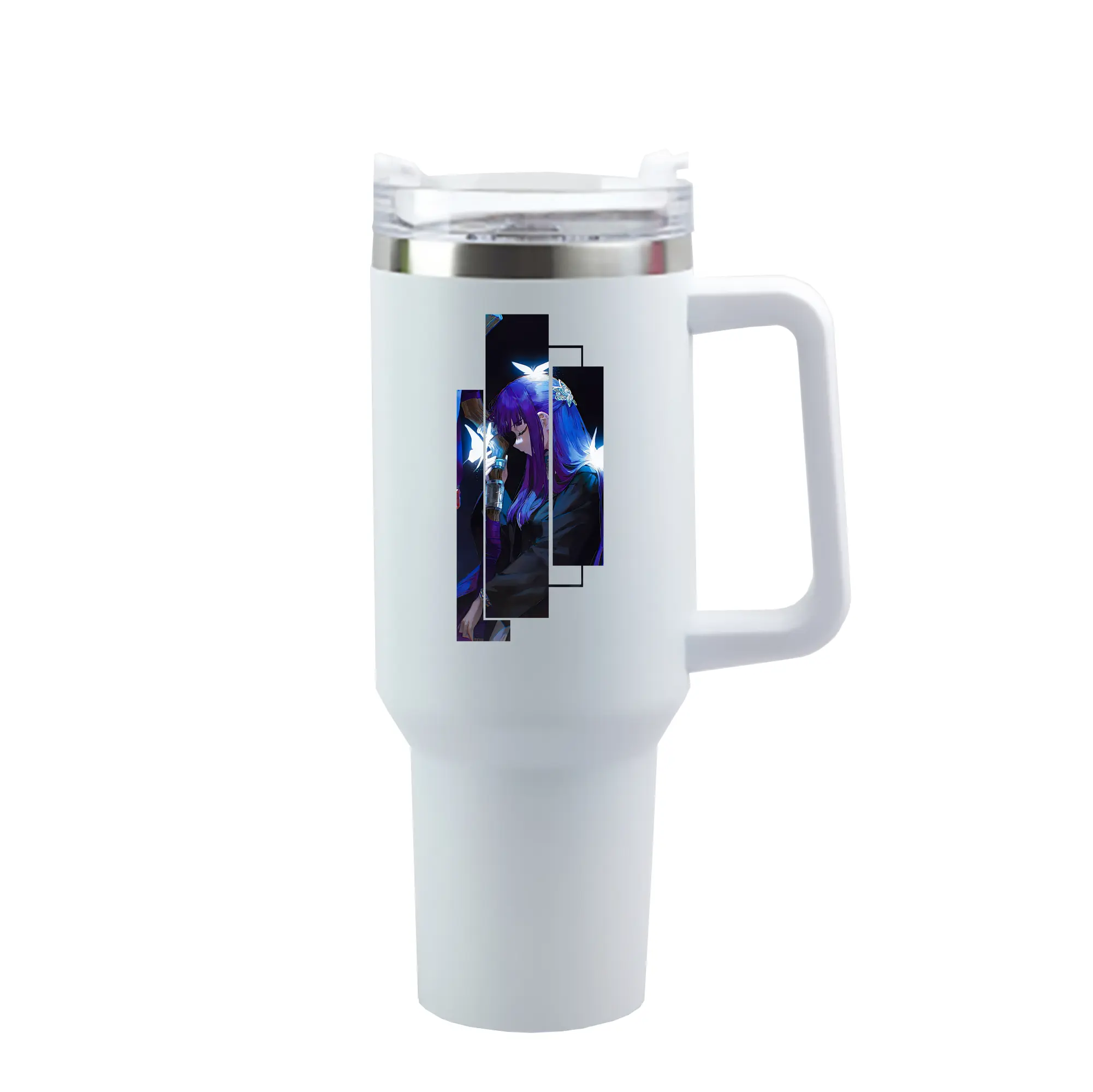 葬送のフリーレン（Frieren） グッズ,フェルン（Fern） - 1200mL 車用タンブラー ・ クリスタルステッカー ・ 304ステンレス 内側 ・ 201ステンレス 外側 ・ 保温 保冷 ・ ハンドル＆ストロー付き ・ 通勤 ドライブ アウトドア用
