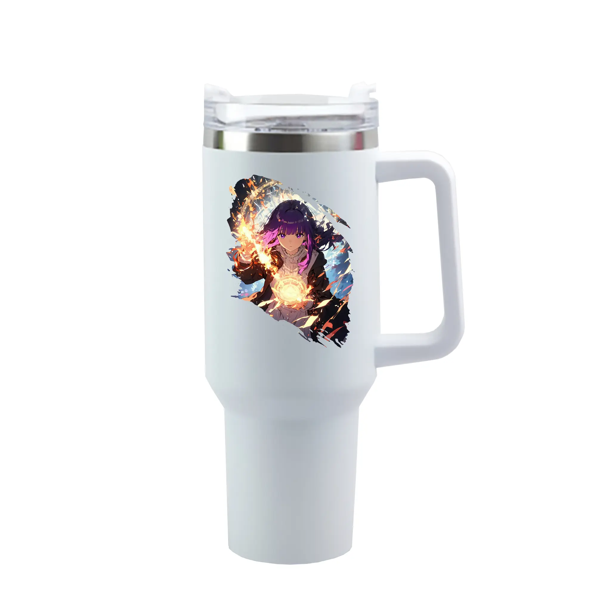 葬送のフリーレン（Frieren） グッズ,フェルン（Fern） - 1200mL 車用タンブラー ・ クリスタルステッカー ・ 304ステンレス 内側 ・ 201ステンレス 外側 ・ 保温 保冷 ・ ハンドル＆ストロー付き ・ 通勤 ドライブ アウトドア用