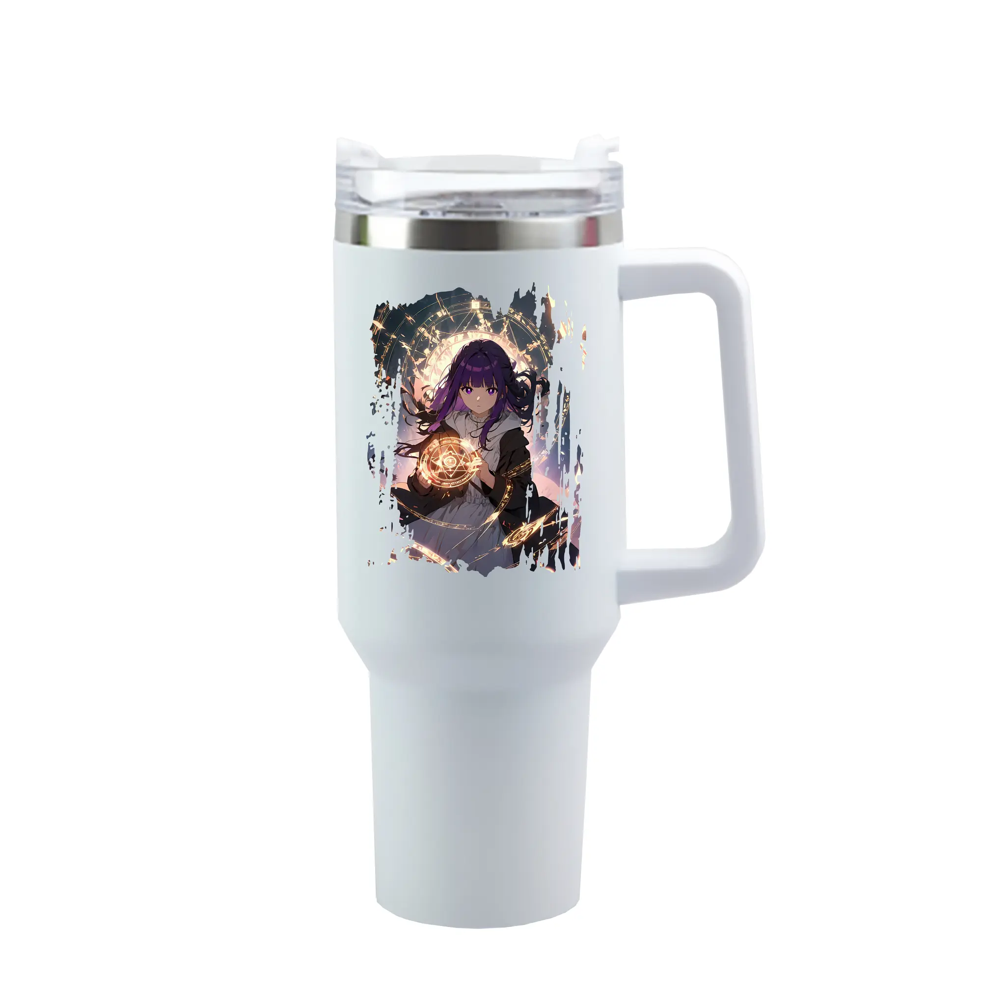 葬送のフリーレン（Frieren） グッズ,フェルン（Fern） - 1200mL 車用タンブラー ・ クリスタルステッカー ・ 304ステンレス 内側 ・ 201ステンレス 外側 ・ 保温 保冷 ・ ハンドル＆ストロー付き ・ 通勤 ドライブ アウトドア用