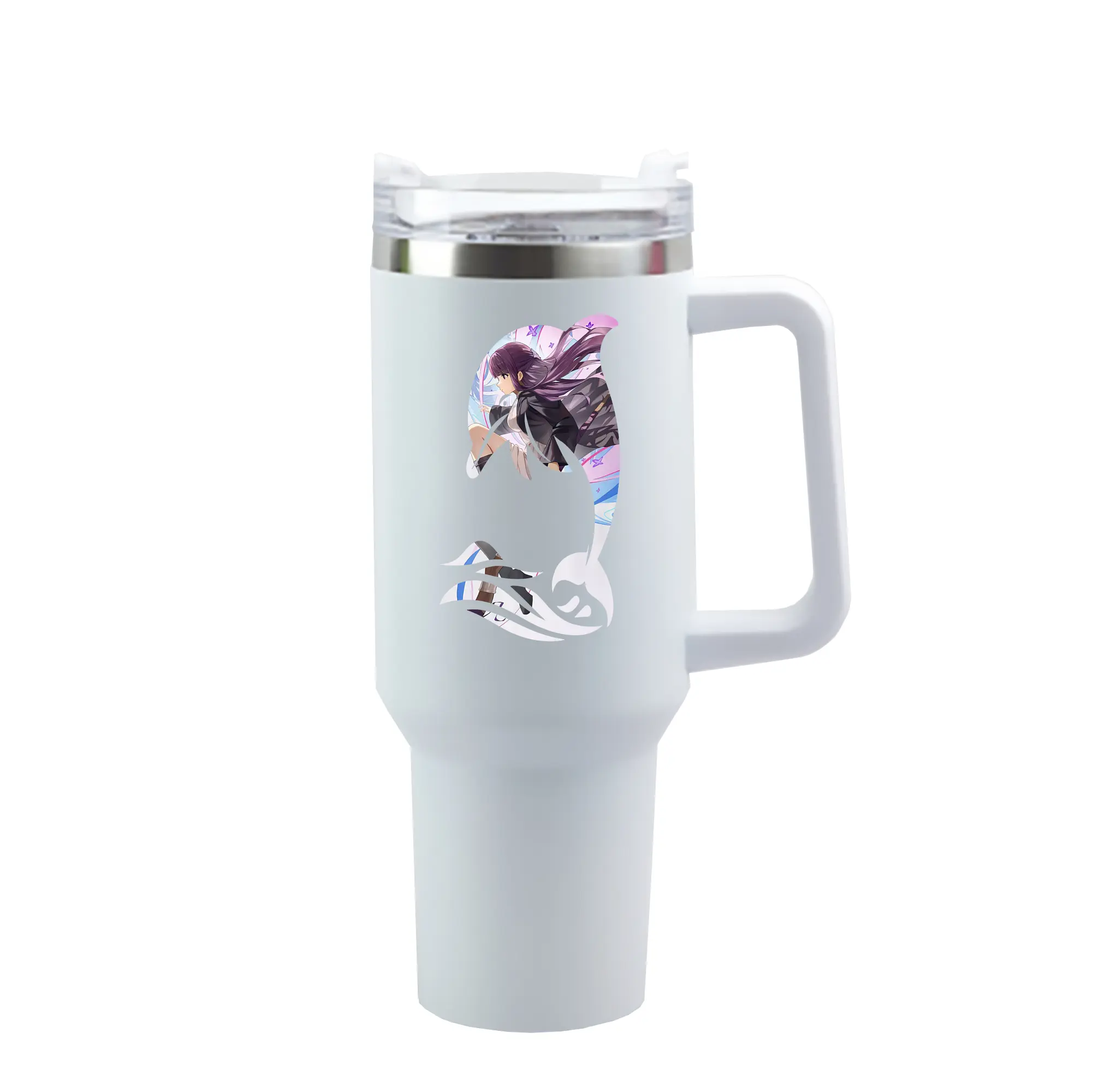 葬送のフリーレン（Frieren） グッズ,フェルン（Fern） - 1200mL 車用タンブラー ・ クリスタルステッカー ・ 304ステンレス 内側 ・ 201ステンレス 外側 ・ 保温 保冷 ・ ハンドル＆ストロー付き ・ 通勤 ドライブ アウトドア用