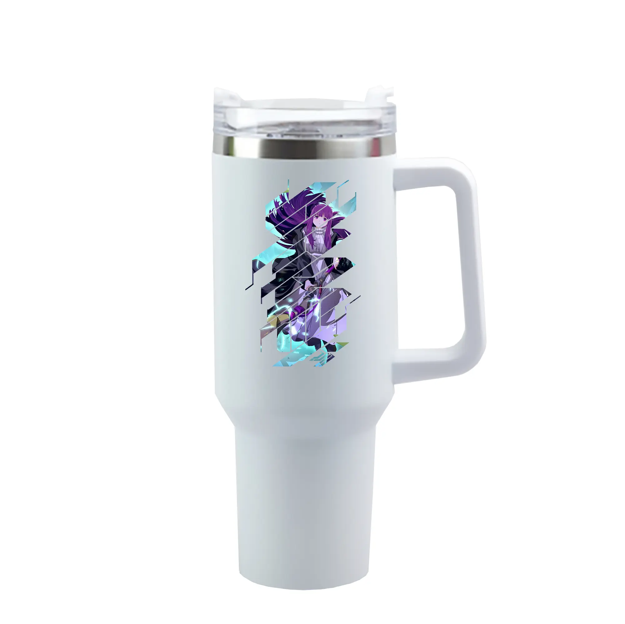 葬送のフリーレン（Frieren） グッズ,フェルン（Fern） - 1200mL 車用タンブラー ・ クリスタルステッカー ・ 304ステンレス 内側 ・ 201ステンレス 外側 ・ 保温 保冷 ・ ハンドル＆ストロー付き ・ 通勤 ドライブ アウトドア用