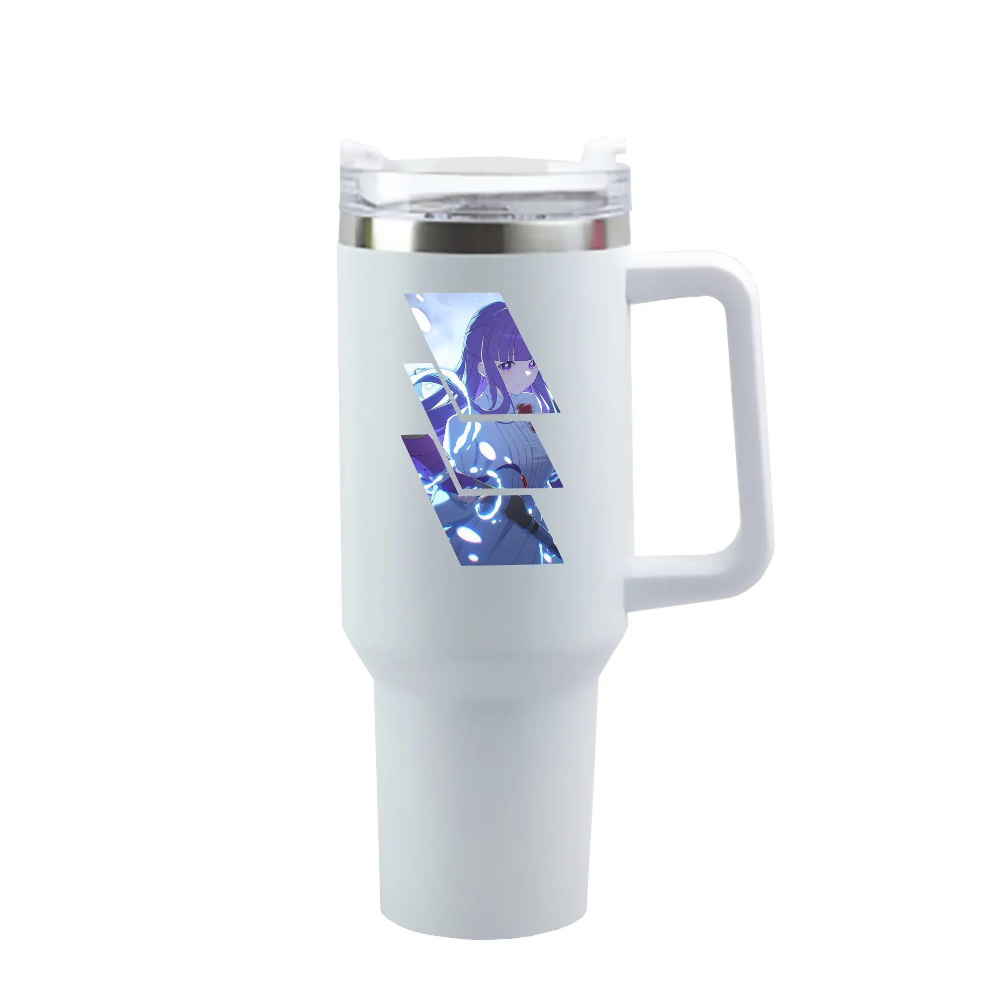 葬送のフリーレン（Frieren） グッズ,フェルン（Fern） - 1200mL 車用タンブラー ・ クリスタルステッカー ・ 304ステンレス 内側 ・ 201ステンレス 外側 ・ 保温 保冷 ・ ハンドル＆ストロー付き ・ 通勤 ドライブ アウトドア用