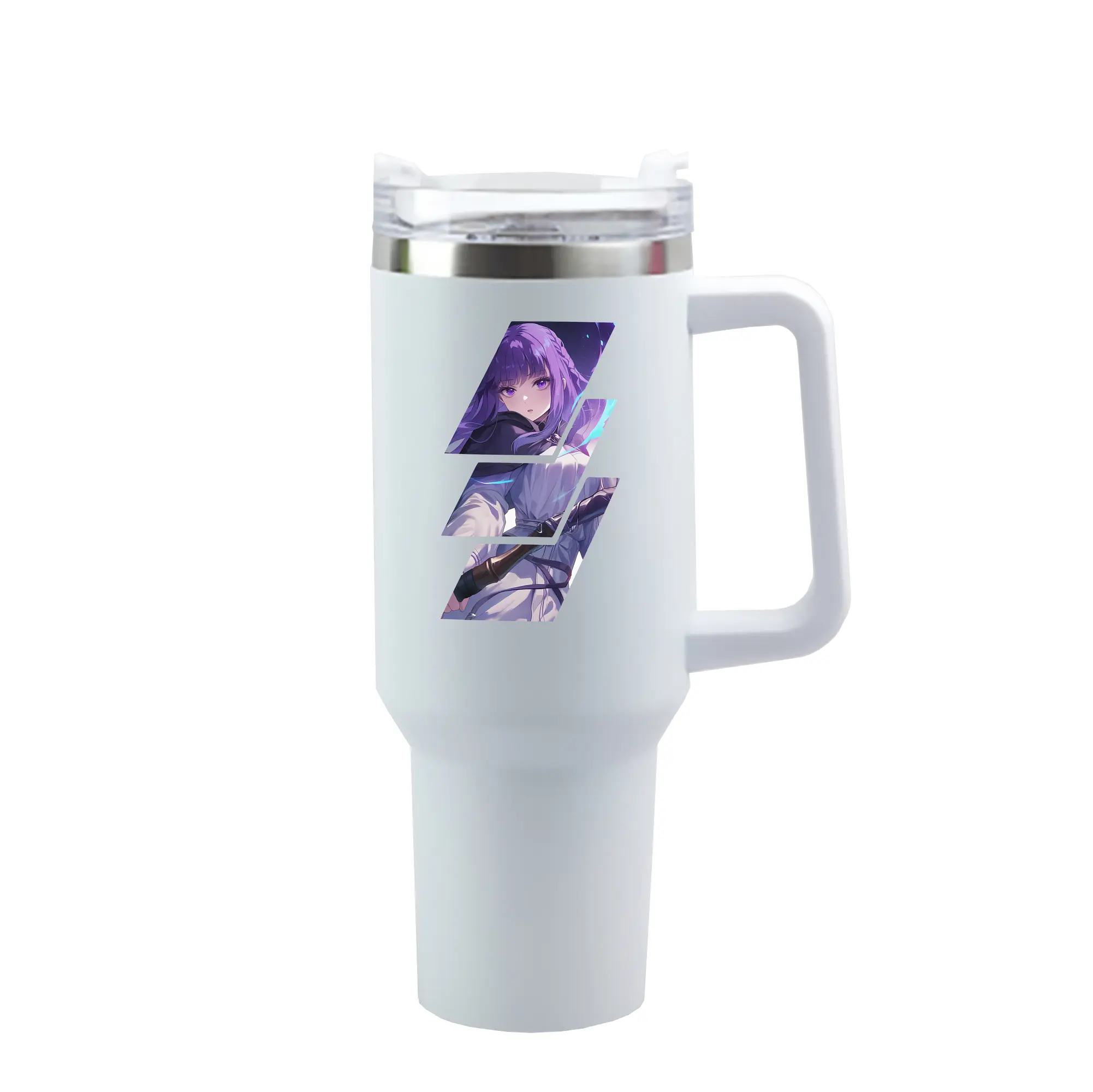 葬送のフリーレン（Frieren） グッズ,フェルン（Fern） - 1200mL 車用タンブラー ・ クリスタルステッカー ・ 304ステンレス 内側 ・ 201ステンレス 外側 ・ 保温 保冷 ・ ハンドル＆ストロー付き ・ 通勤 ドライブ アウトドア用