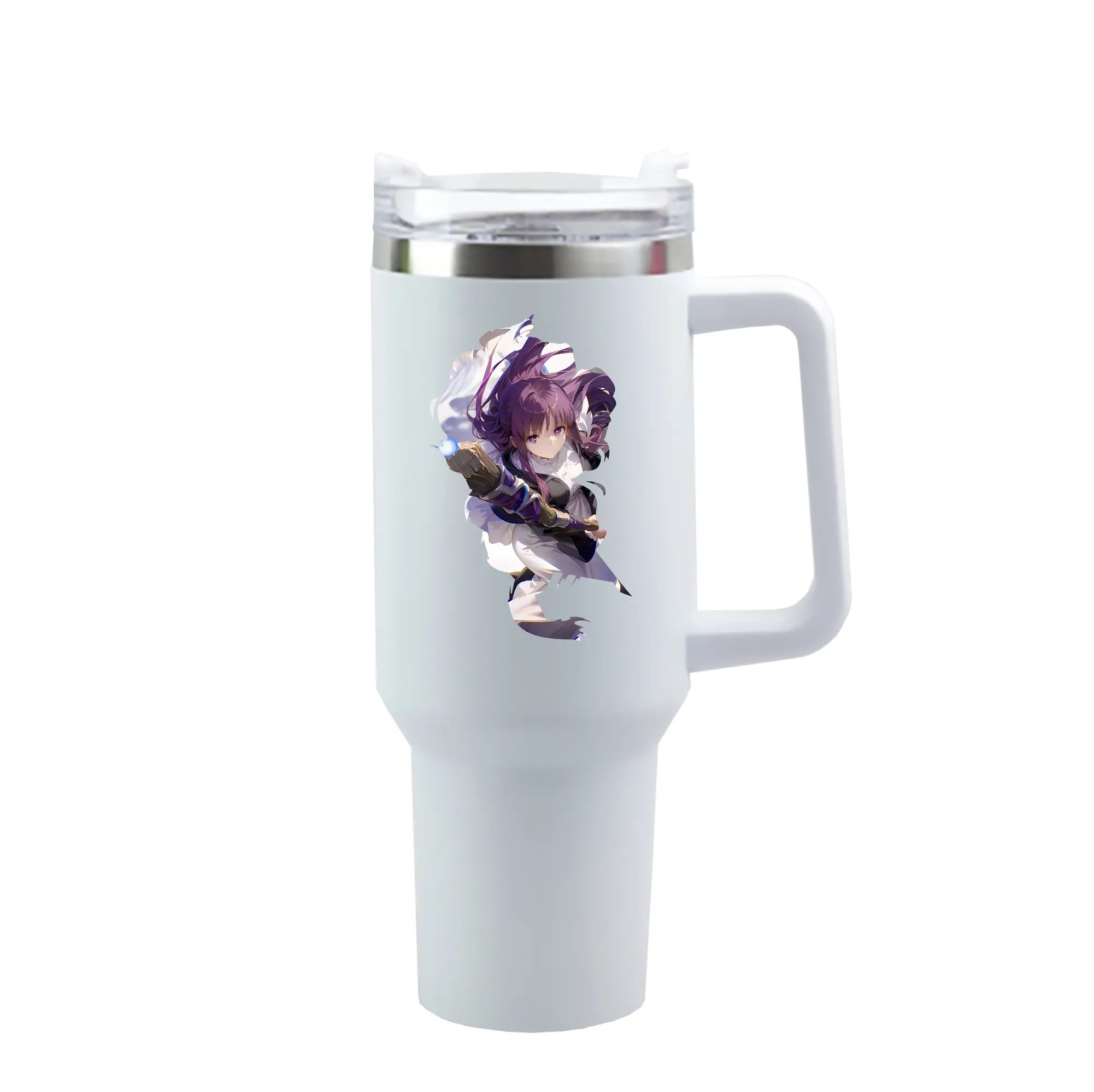 葬送のフリーレン（Frieren） グッズ,フェルン（Fern） - 1200mL 車用タンブラー ・ クリスタルステッカー ・ 304ステンレス 内側 ・ 201ステンレス 外側 ・ 保温 保冷 ・ ハンドル＆ストロー付き ・ 通勤 ドライブ アウトドア用