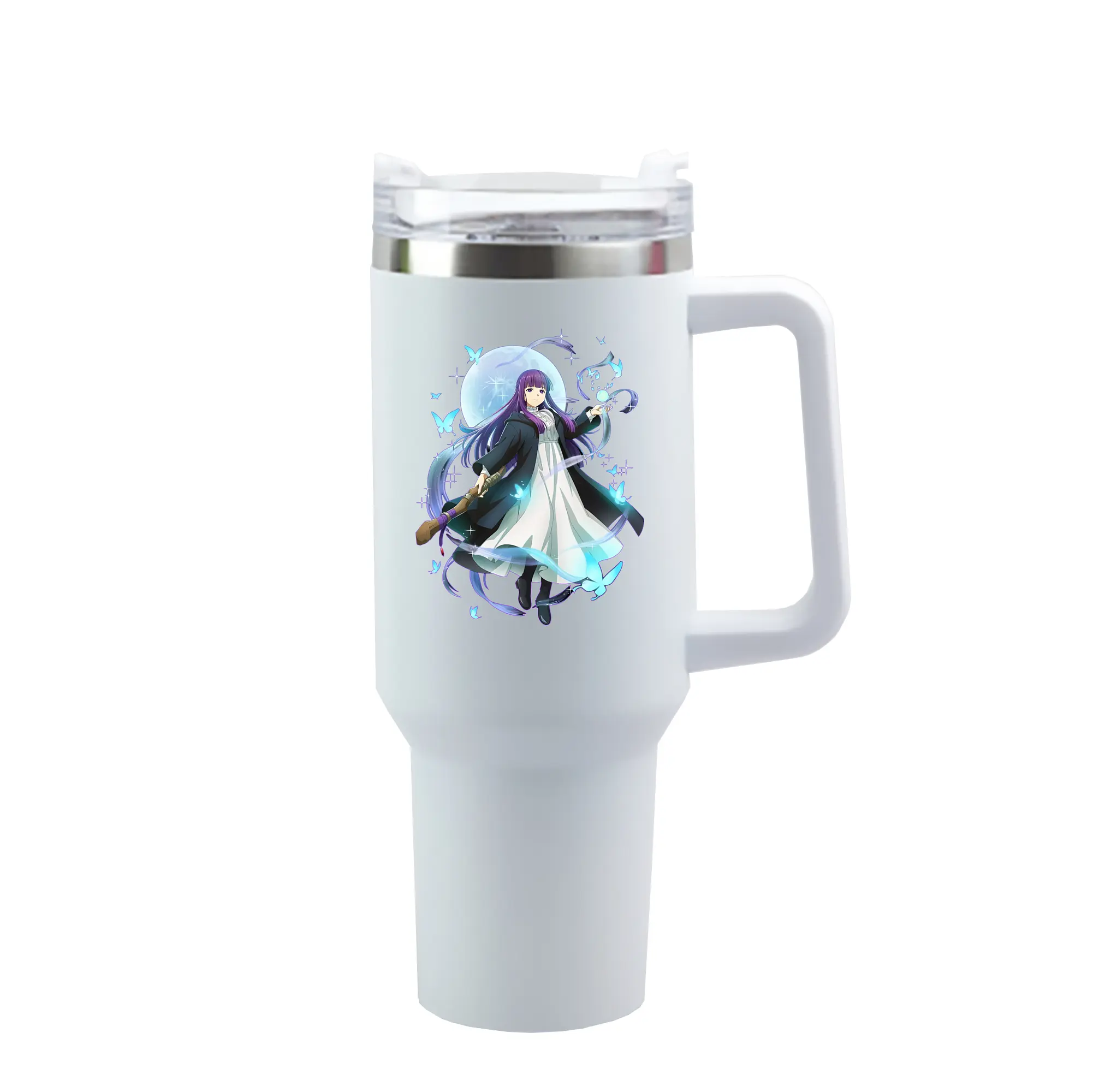 葬送のフリーレン（Frieren） グッズ,フェルン（Fern） - 1200mL 車用タンブラー ・ クリスタルステッカー ・ 304ステンレス 内側 ・ 201ステンレス 外側 ・ 保温 保冷 ・ ハンドル＆ストロー付き ・ 通勤 ドライブ アウトドア用