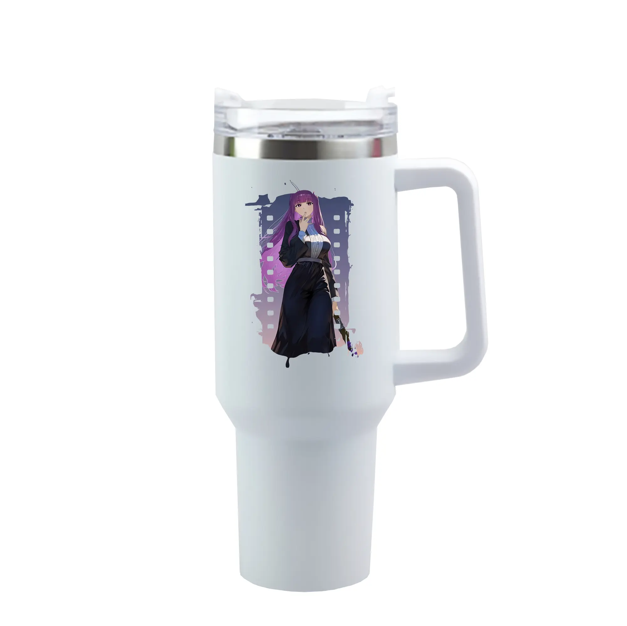 葬送のフリーレン（Frieren） グッズ,フェルン（Fern） - 1200mL 車用タンブラー ・ クリスタルステッカー ・ 304ステンレス 内側 ・ 201ステンレス 外側 ・ 保温 保冷 ・ ハンドル＆ストロー付き ・ 通勤 ドライブ アウトドア用