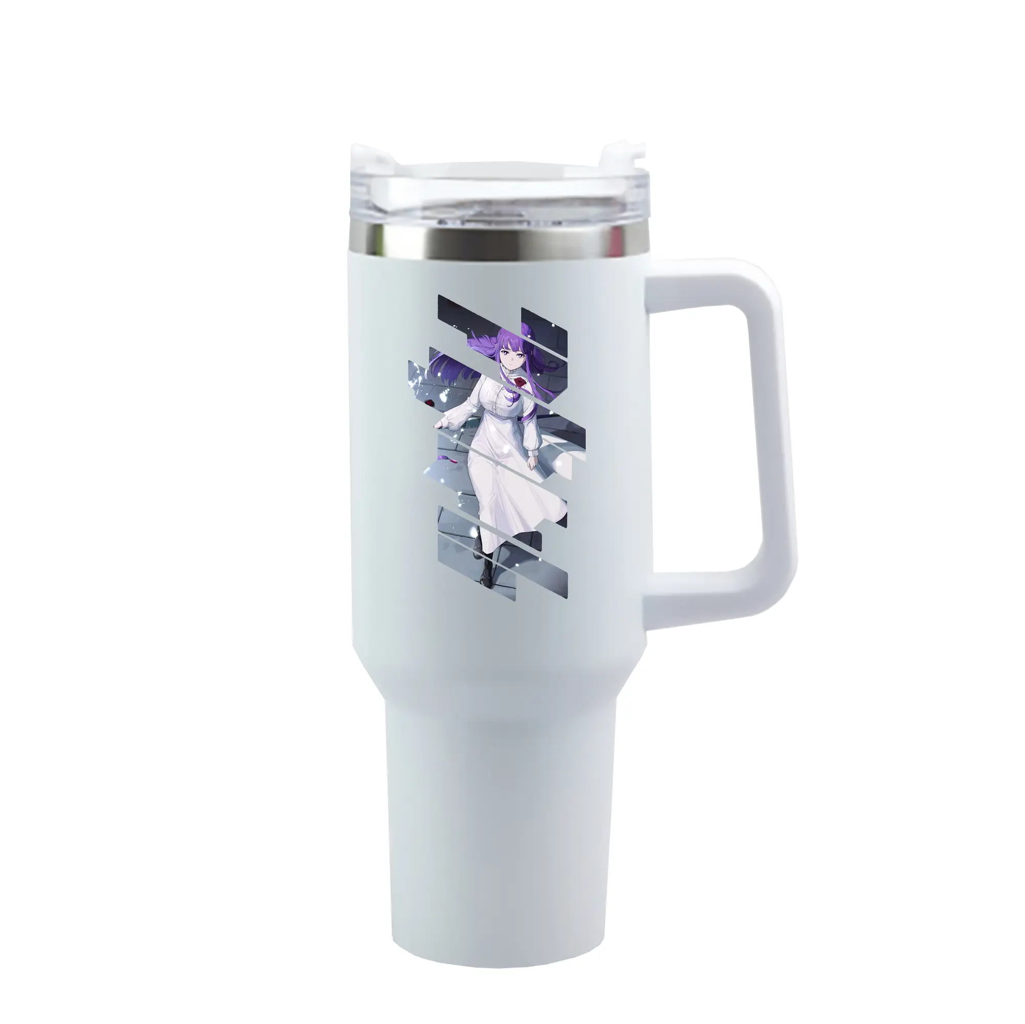 葬送のフリーレン（Frieren） グッズ,フェルン（Fern） - 1200mL 車用タンブラー ・ クリスタルステッカー ・ 304ステンレス 内側 ・ 201ステンレス 外側 ・ 保温 保冷 ・ ハンドル＆ストロー付き ・ 通勤 ドライブ アウトドア用