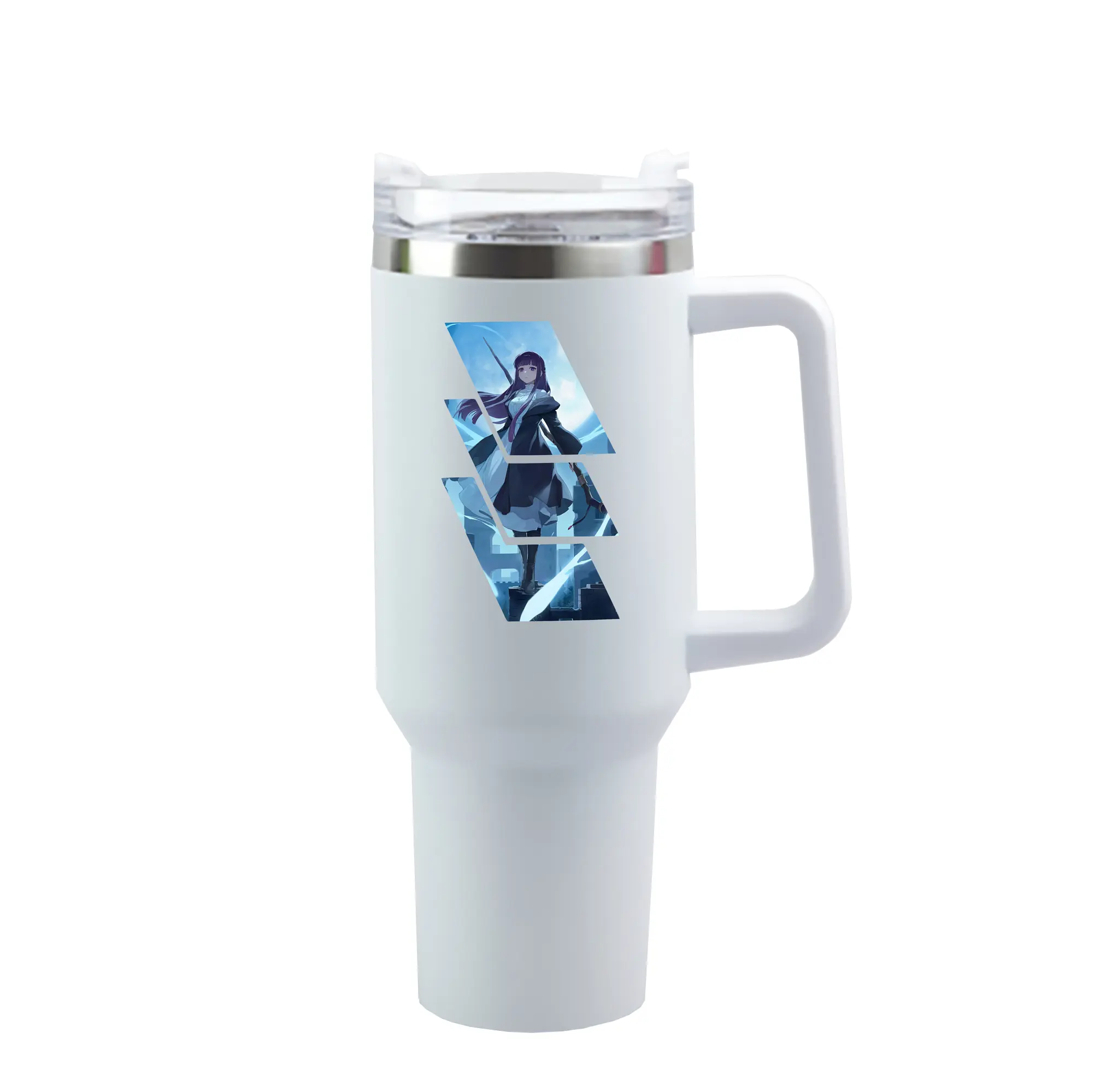 葬送のフリーレン（Frieren） グッズ,フェルン（Fern） - 1200mL 車用タンブラー ・ クリスタルステッカー ・ 304ステンレス 内側 ・ 201ステンレス 外側 ・ 保温 保冷 ・ ハンドル＆ストロー付き ・ 通勤 ドライブ アウトドア用
