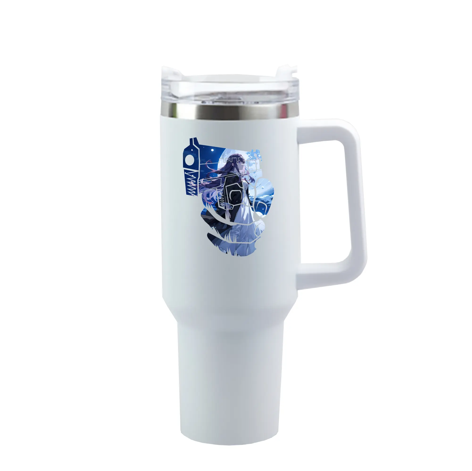 葬送のフリーレン（Frieren） グッズ,フェルン（Fern） - 1200mL 車用タンブラー ・ クリスタルステッカー ・ 304ステンレス 内側 ・ 201ステンレス 外側 ・ 保温 保冷 ・ ハンドル＆ストロー付き ・ 通勤 ドライブ アウトドア用