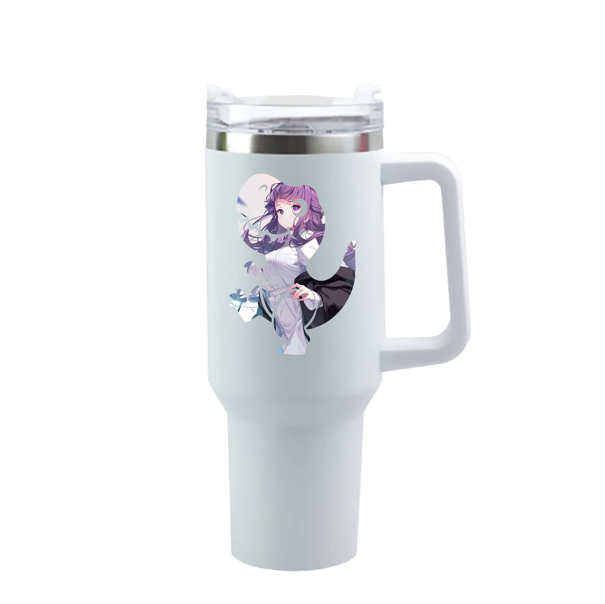 葬送のフリーレン（Frieren） グッズ,フェルン（Fern） - 1200mL 車用タンブラー ・ クリスタルステッカー ・ 304ステンレス 内側 ・ 201ステンレス 外側 ・ 保温 保冷 ・ ハンドル＆ストロー付き ・ 通勤 ドライブ アウトドア用