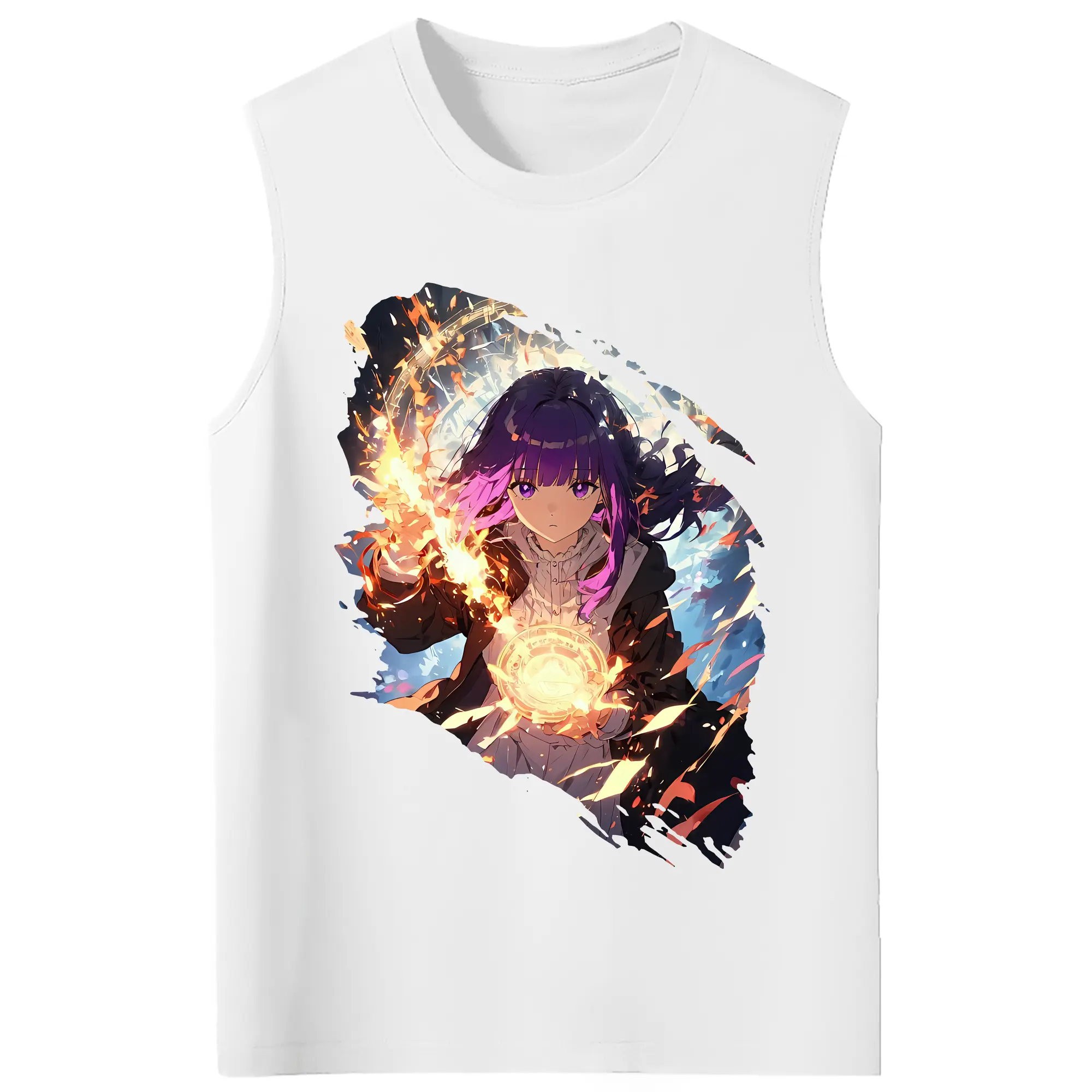 葬送のフリーレン（Frieren） グッズ,フェルン（Fern） - コットン100％ タンクトップ ・ フロントプリント ・ タイトフィット ・ 快適 通気性 ・ スポーツ カジュアル 散歩用