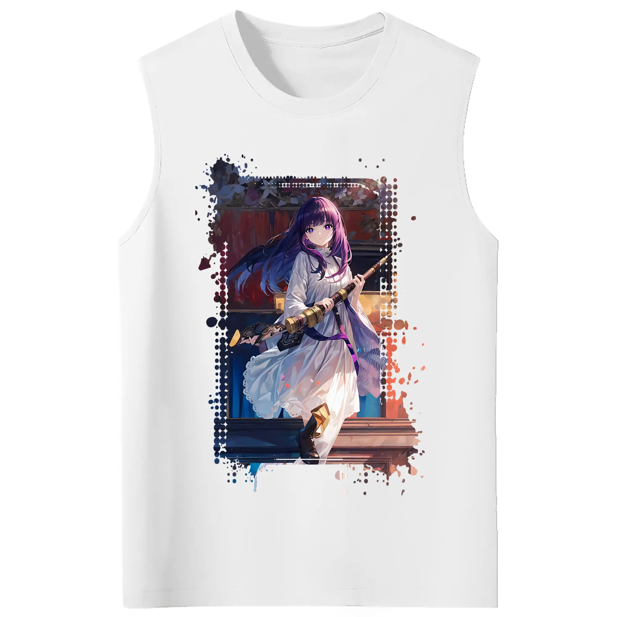 葬送のフリーレン（Frieren） グッズ,フェルン（Fern） - コットン100％ タンクトップ ・ フロントプリント ・ タイトフィット ・ 快適 通気性 ・ スポーツ カジュアル 散歩用