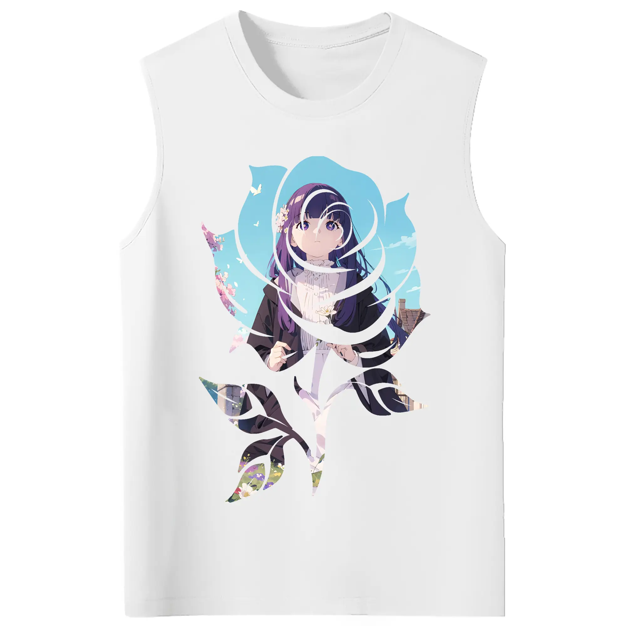 葬送のフリーレン（Frieren） グッズ,フェルン（Fern） - コットン100％ タンクトップ ・ フロントプリント ・ タイトフィット ・ 快適 通気性 ・ スポーツ カジュアル 散歩用