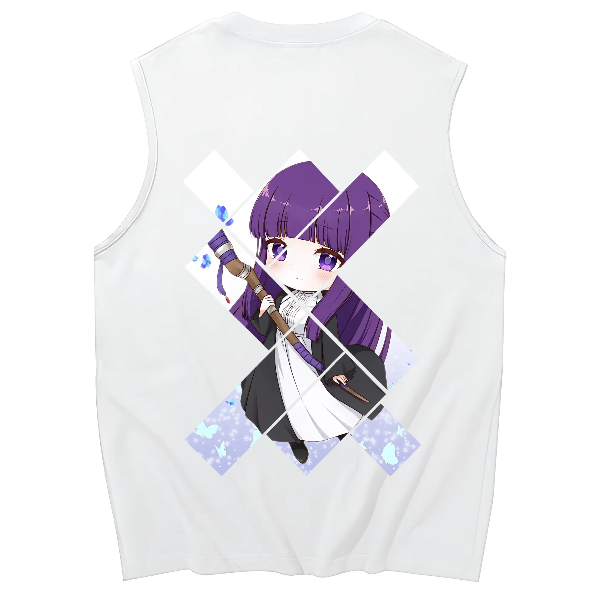 葬送のフリーレン（Frieren） グッズ,フェルン（Fern） - コットン100％ タンクトップ ・ 背面プリント ・ タイトシルエット ・ 快適 通気性 ・ スポーツ カジュアル 散歩用