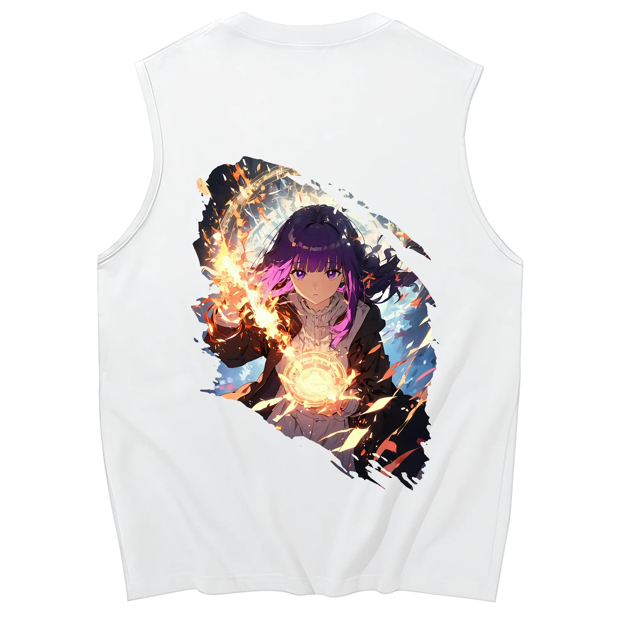 葬送のフリーレン（Frieren） グッズ,フェルン（Fern） - コットン100％ タンクトップ ・ 背面プリント ・ タイトシルエット ・ 快適 通気性 ・ スポーツ カジュアル 散歩用