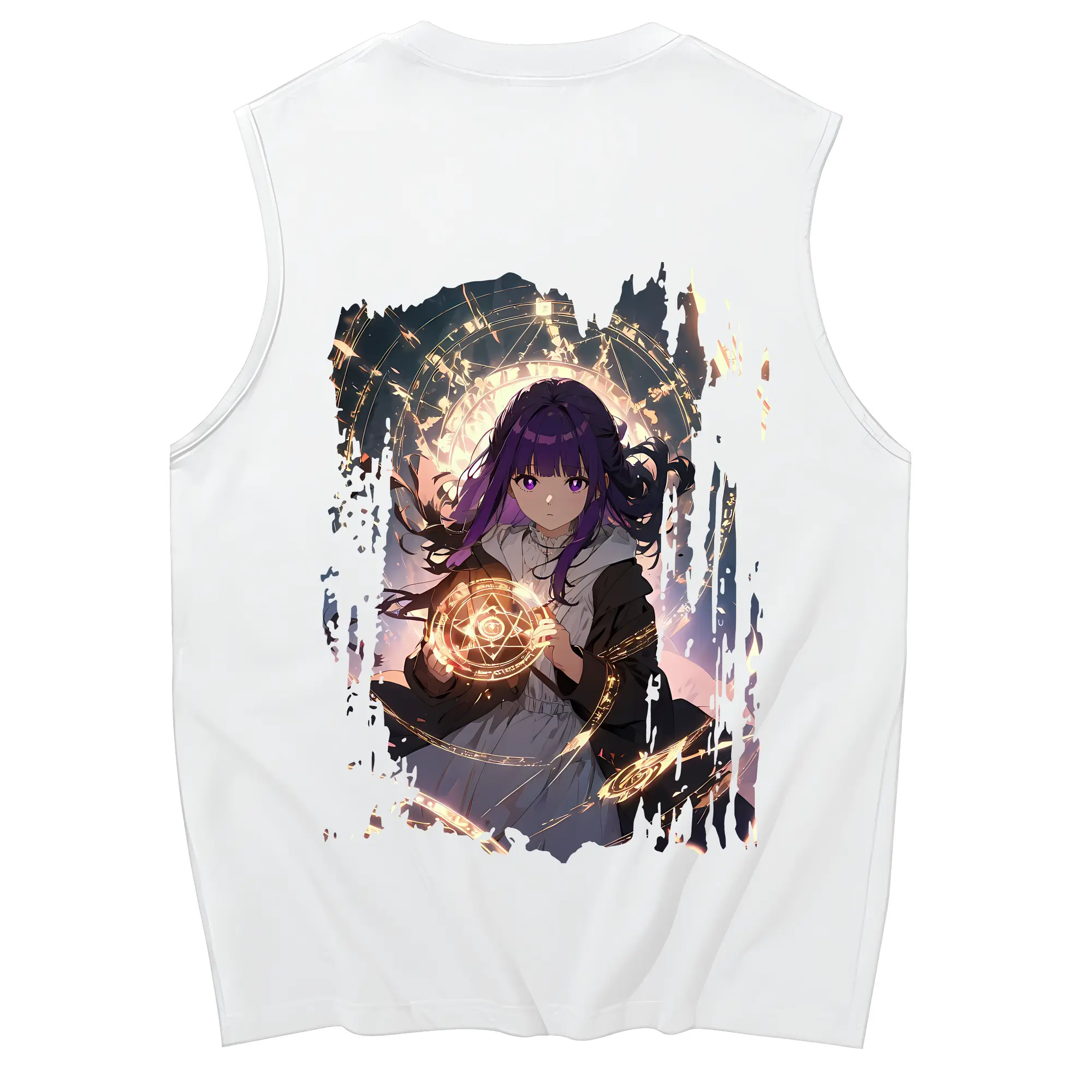 葬送のフリーレン（Frieren） グッズ,フェルン（Fern） - コットン100％ タンクトップ ・ 背面プリント ・ タイトシルエット ・ 快適 通気性 ・ スポーツ カジュアル 散歩用