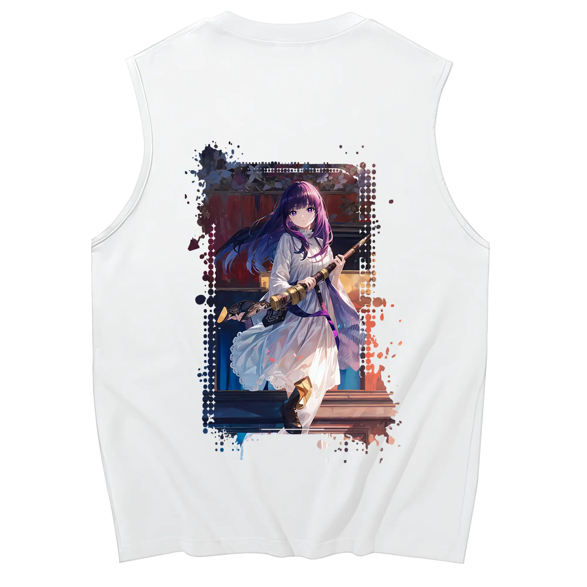 葬送のフリーレン（Frieren） グッズ,フェルン（Fern） - コットン100％ タンクトップ ・ 背面プリント ・ タイトシルエット ・ 快適 通気性 ・ スポーツ カジュアル 散歩用