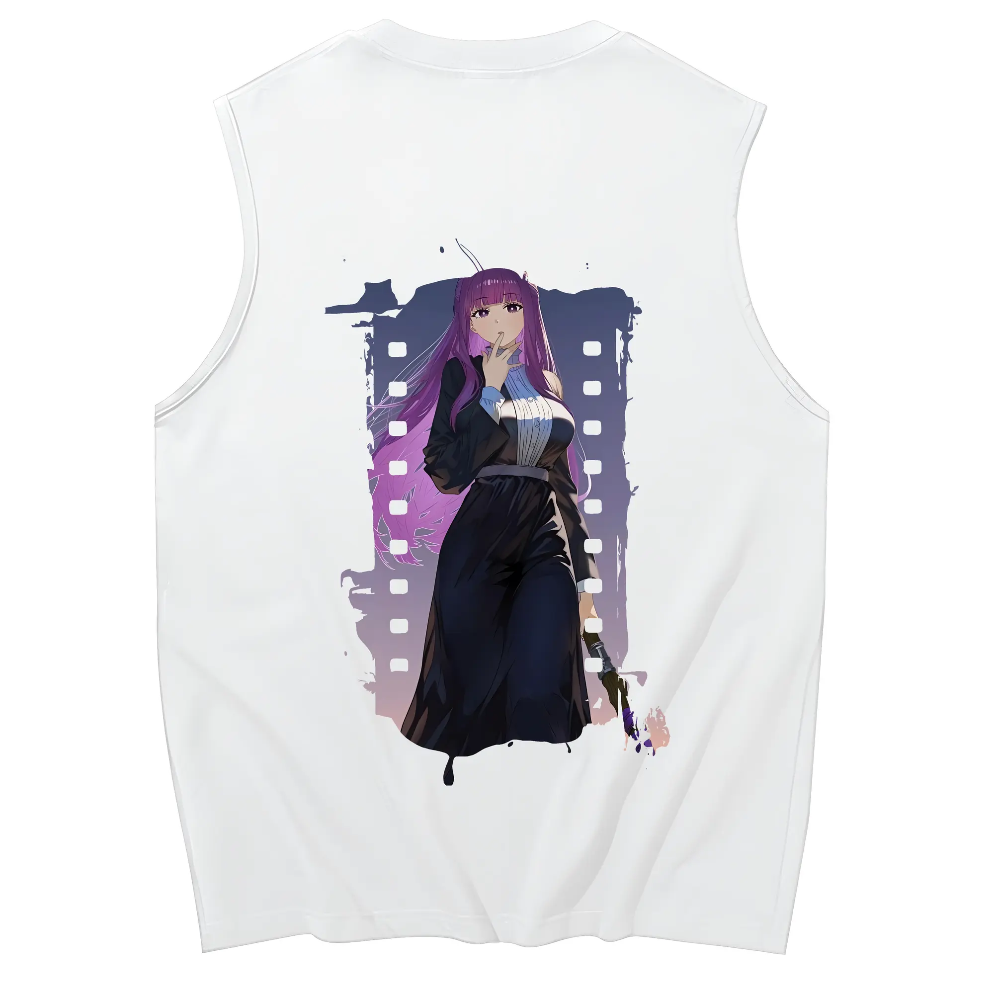 葬送のフリーレン（Frieren） グッズ,フェルン（Fern） - コットン100％ タンクトップ ・ 背面プリント ・ タイトシルエット ・ 快適 通気性 ・ スポーツ カジュアル 散歩用