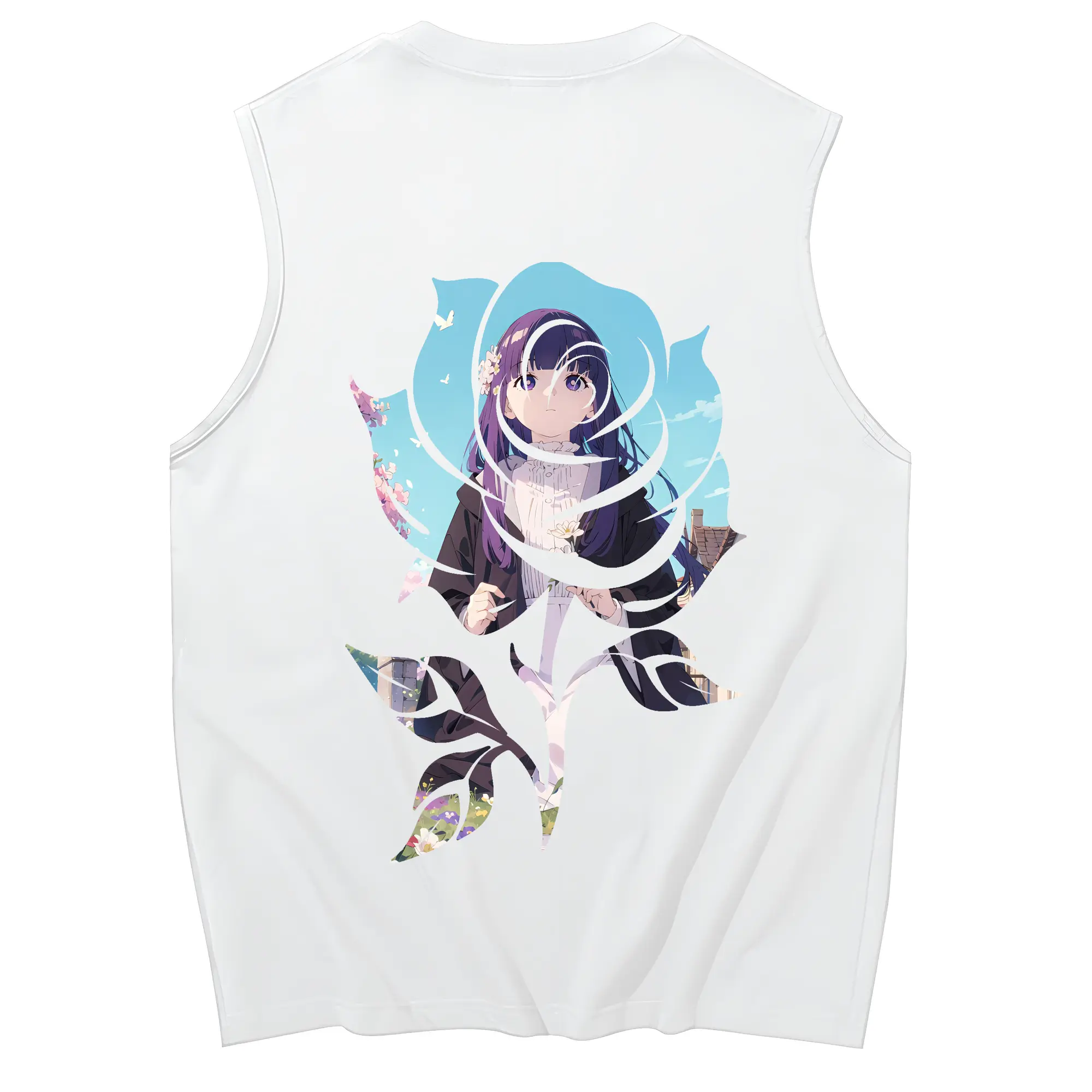 葬送のフリーレン（Frieren） グッズ,フェルン（Fern） - コットン100％ タンクトップ ・ 背面プリント ・ タイトシルエット ・ 快適 通気性 ・ スポーツ カジュアル 散歩用