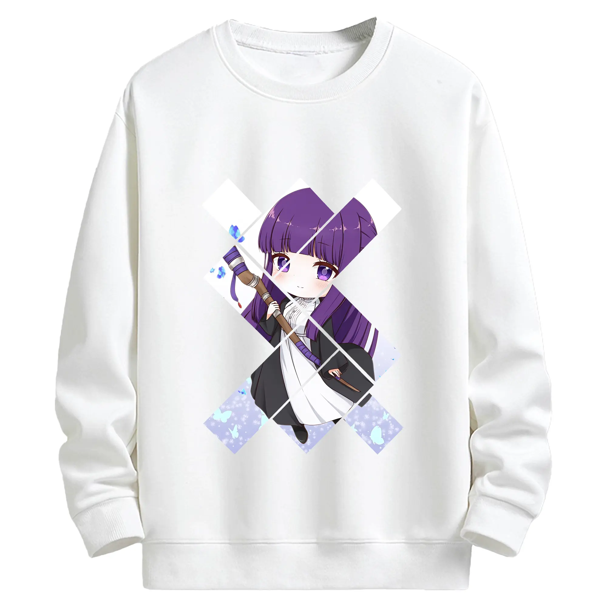 葬送のフリーレン（Frieren） グッズ,フェルン（Fern） - 高品質 クルーネック スウェット ・ コットン59％ ポリエステル41％ ・ ユニセックス 長袖 トレーナー ・ カジュアル デイリー スポーツ 散歩用