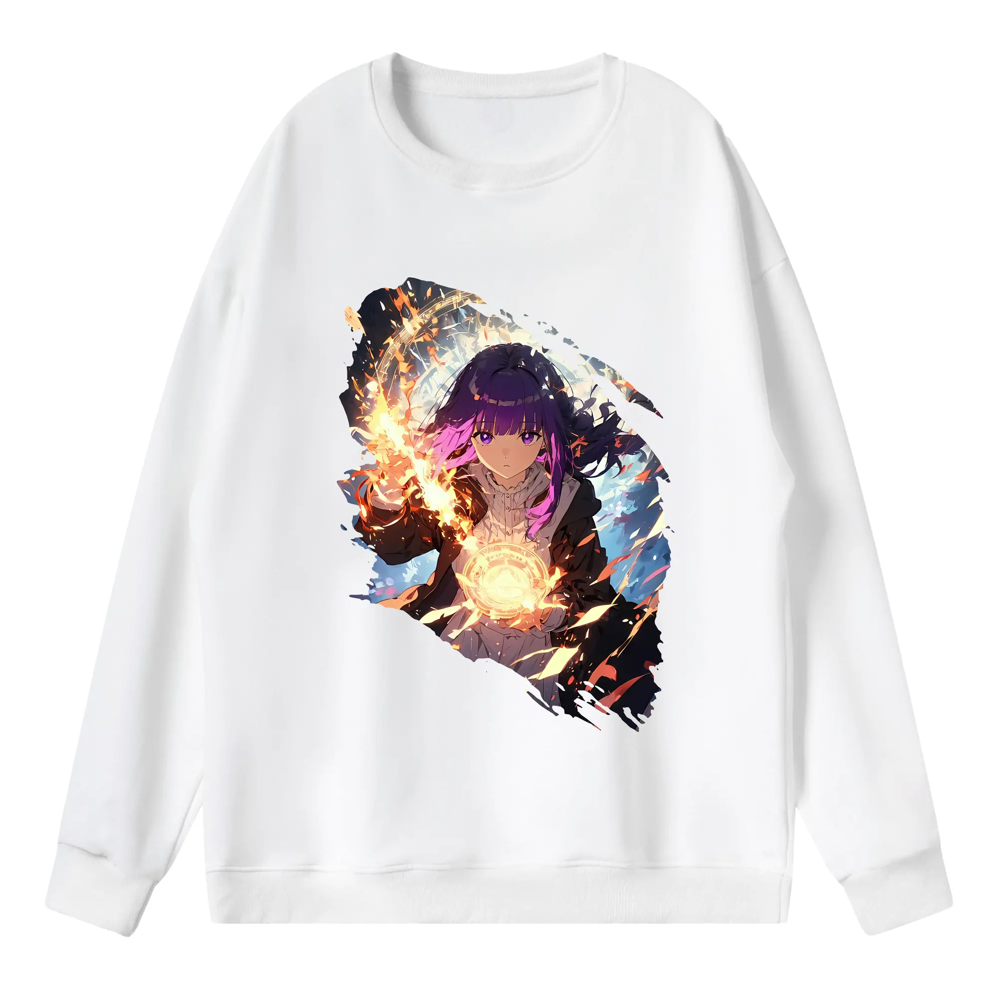 葬送のフリーレン（Frieren） グッズ,フェルン（Fern） - 薄手 クルーネック スウェット 裏毛260g · ポリエステル 春秋向け カジュアル 男女兼用 · トレーナー デイリー スポーツ 散歩に最適