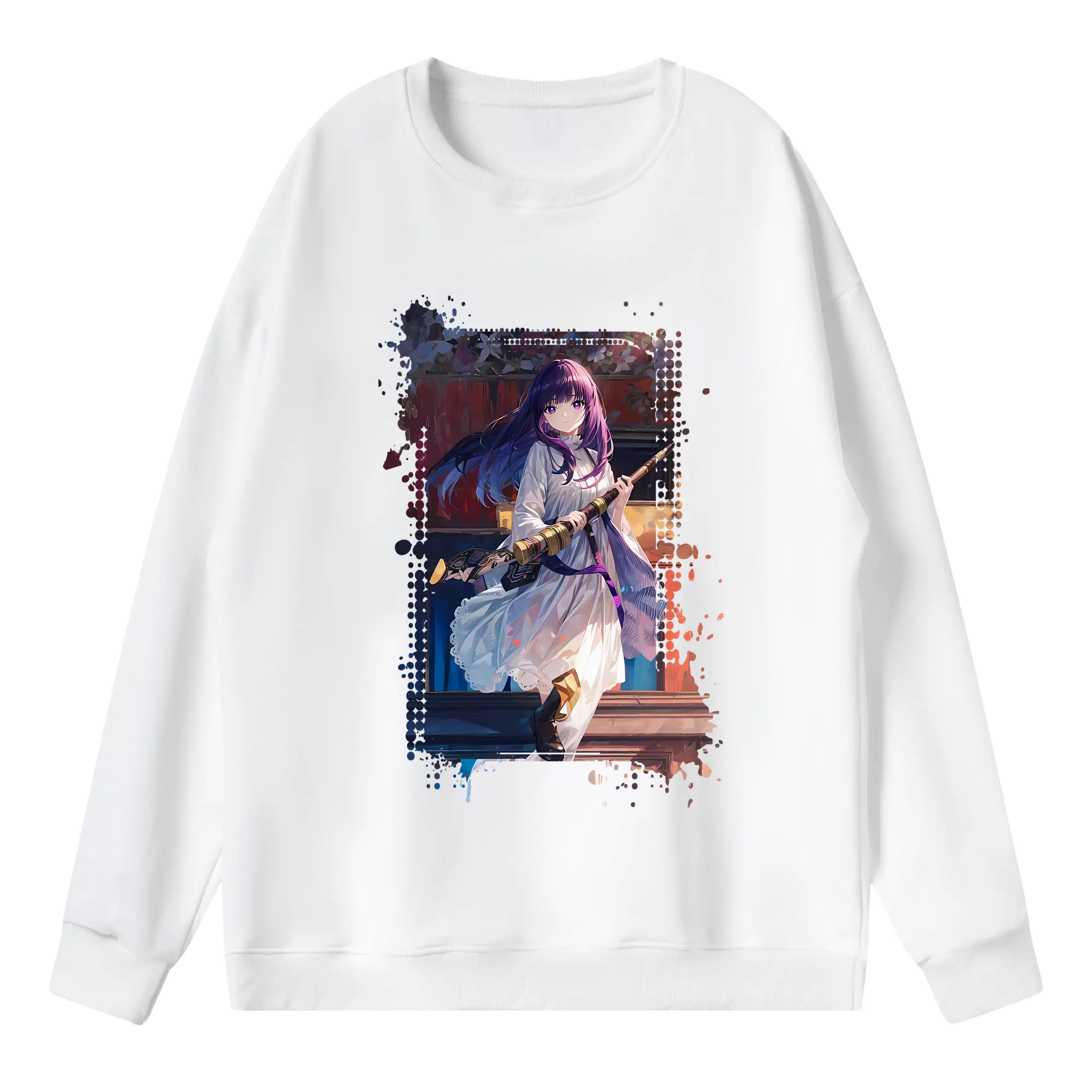 葬送のフリーレン（Frieren） グッズ,フェルン（Fern） - 薄手 クルーネック スウェット 裏毛260g · ポリエステル 春秋向け カジュアル 男女兼用 · トレーナー デイリー スポーツ 散歩に最適