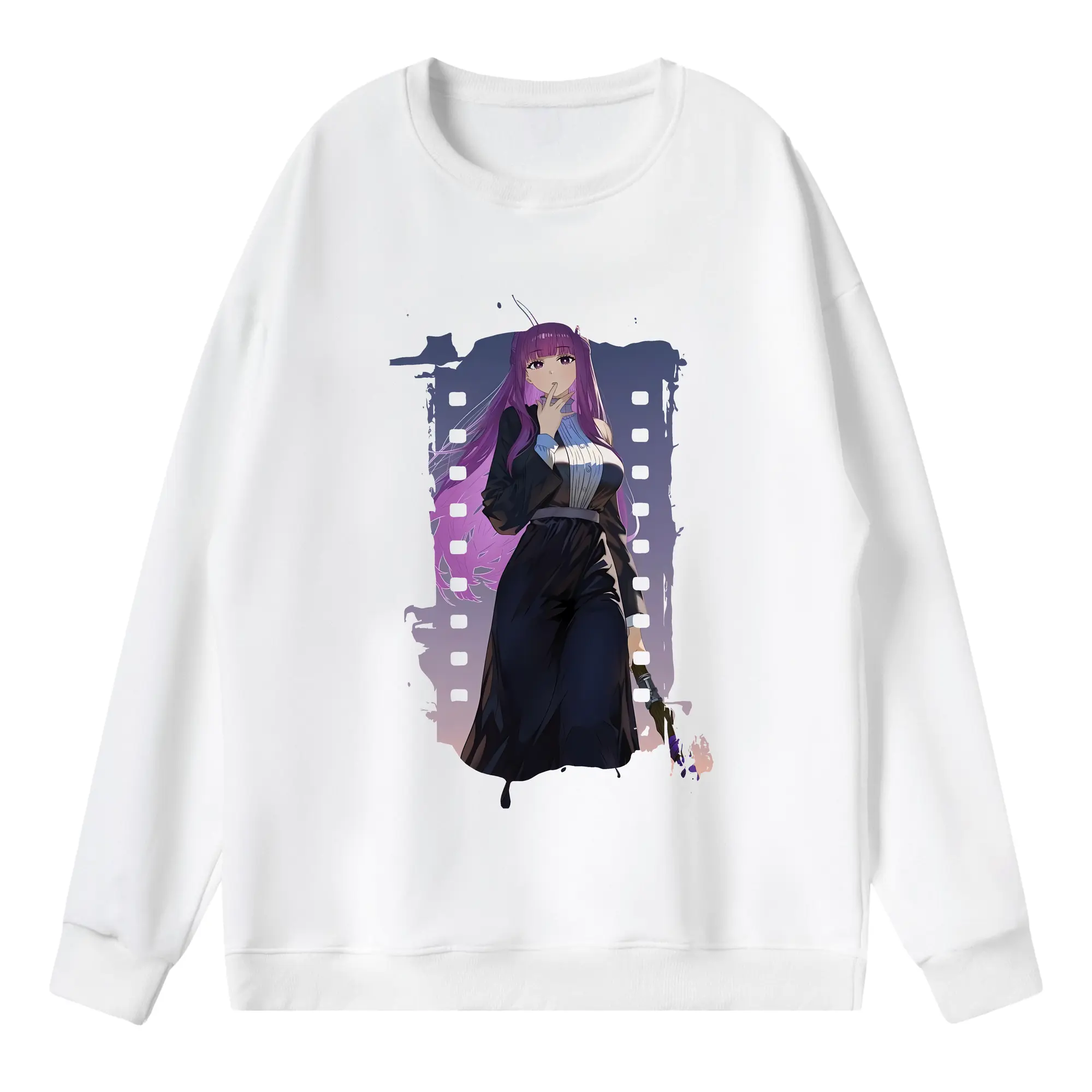 葬送のフリーレン（Frieren） グッズ,フェルン（Fern） - 薄手 クルーネック スウェット 裏毛260g · ポリエステル 春秋向け カジュアル 男女兼用 · トレーナー デイリー スポーツ 散歩に最適