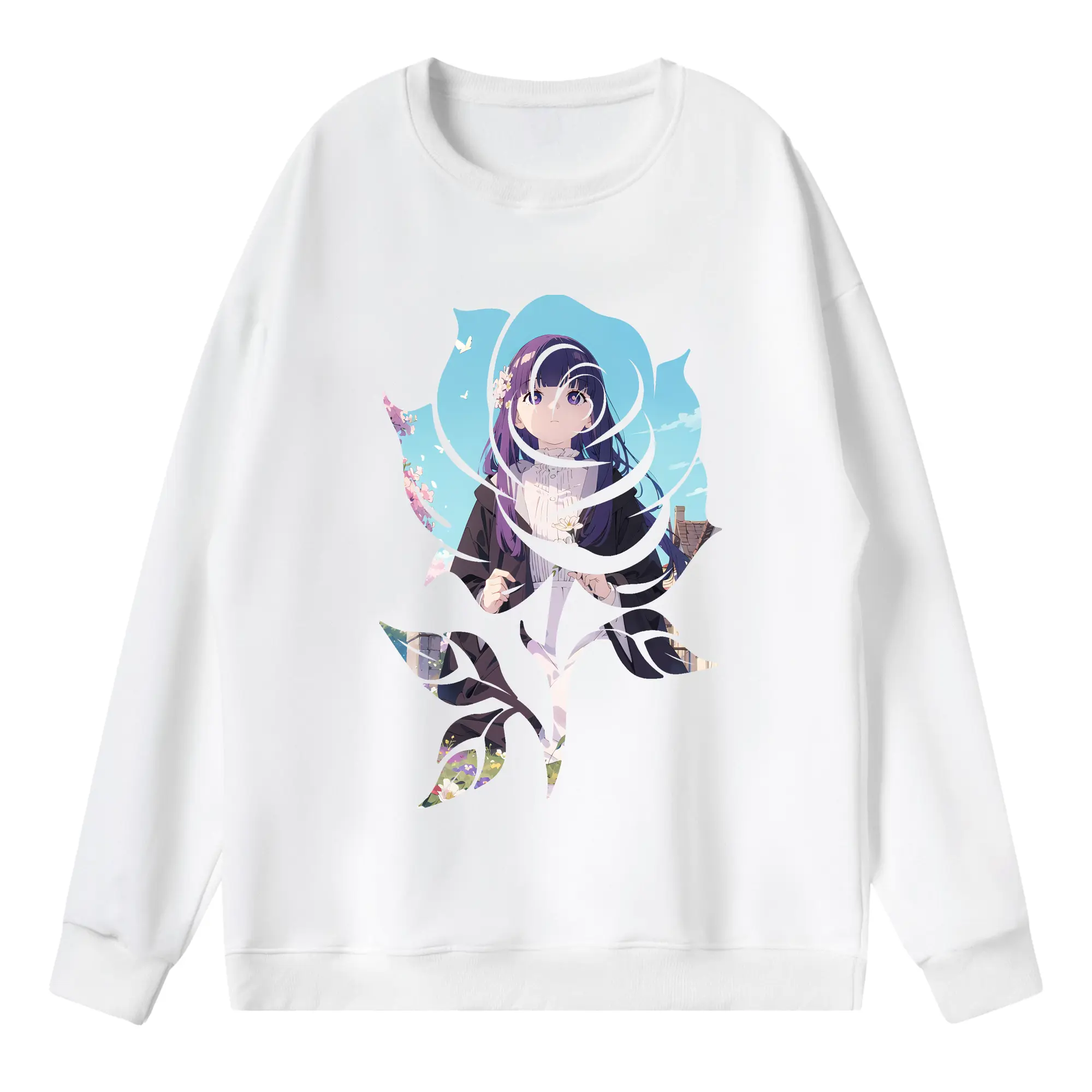 葬送のフリーレン（Frieren） グッズ,フェルン（Fern） - 薄手 クルーネック スウェット 裏毛260g · ポリエステル 春秋向け カジュアル 男女兼用 · トレーナー デイリー スポーツ 散歩に最適