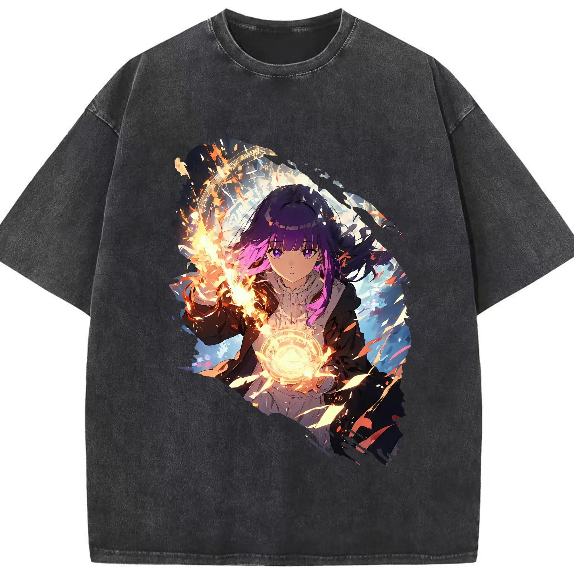 葬送のフリーレン（Frieren） グッズ,フェルン（Fern） - 綿100％ ヴィンテージ風 半袖Tシャツ ・ フロントプリント ・ 柔らか肌触り ・ 通気性 快適 ・ スポーツ カジュアル 外出用