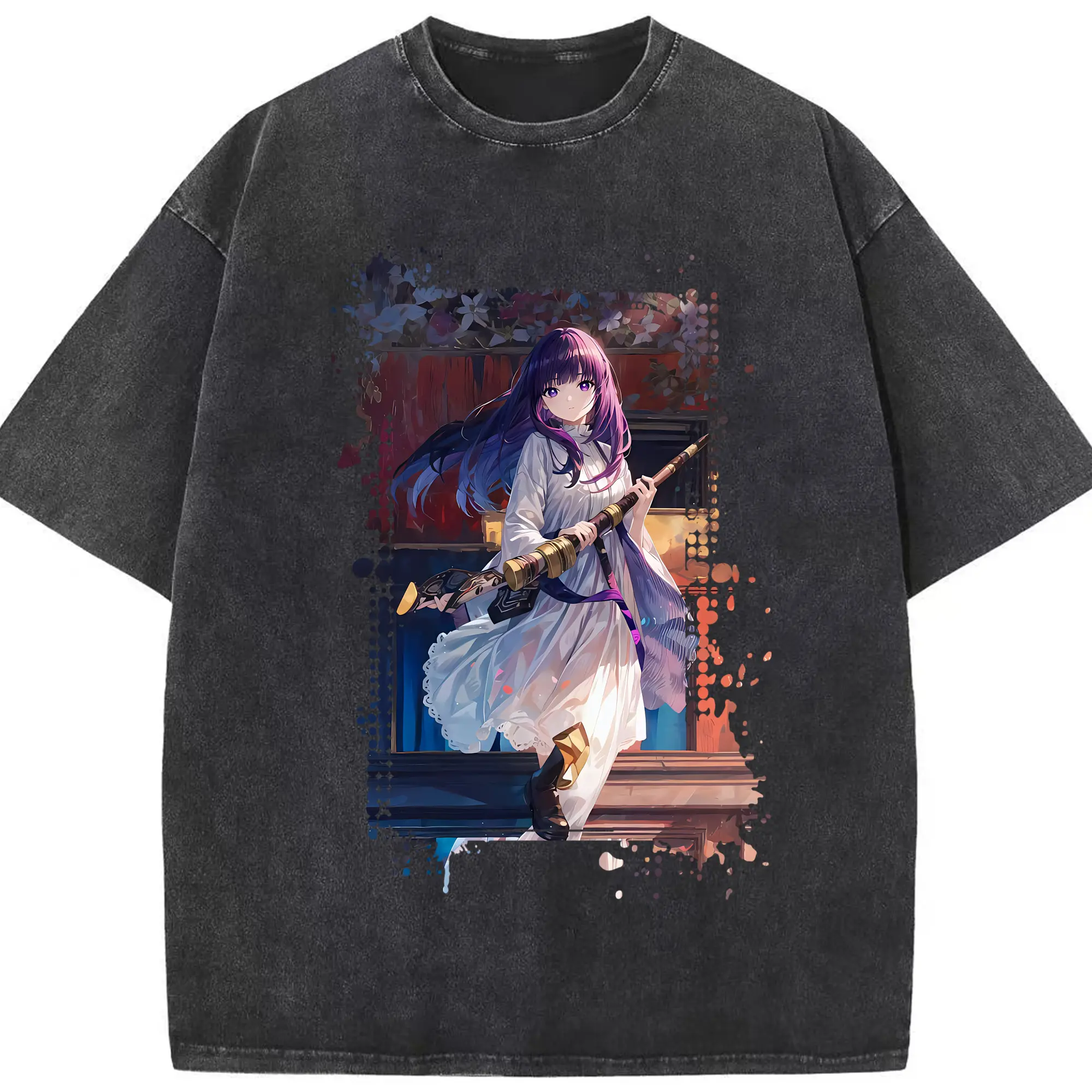 葬送のフリーレン（Frieren） グッズ,フェルン（Fern） - 綿100％ ヴィンテージ風 半袖Tシャツ ・ フロントプリント ・ 柔らか肌触り ・ 通気性 快適 ・ スポーツ カジュアル 外出用