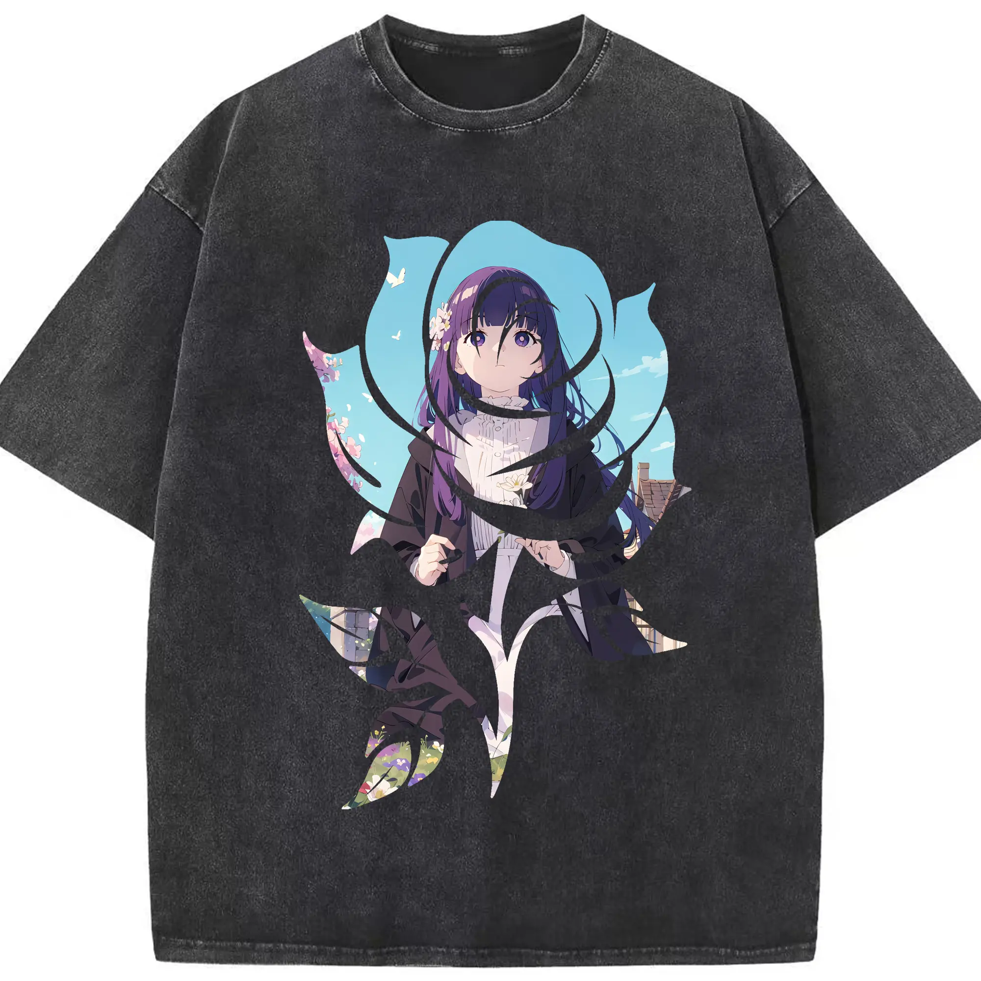 葬送のフリーレン（Frieren） グッズ,フェルン（Fern） - 綿100％ ヴィンテージ風 半袖Tシャツ ・ フロントプリント ・ 柔らか肌触り ・ 通気性 快適 ・ スポーツ カジュアル 外出用