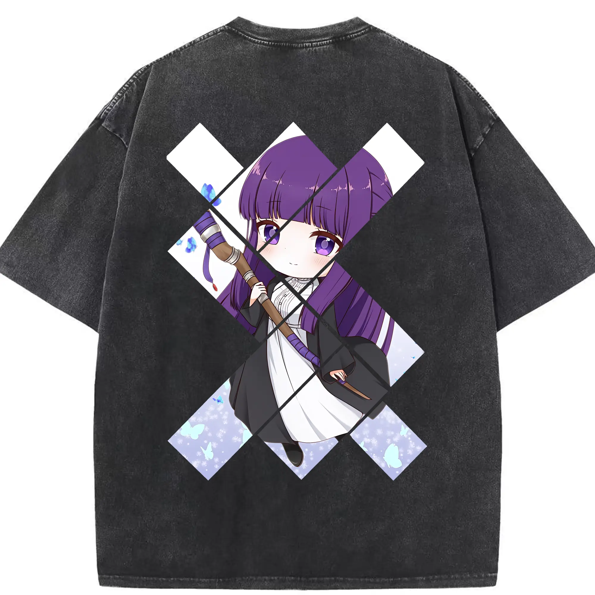 葬送のフリーレン（Frieren） グッズ,フェルン（Fern） - 綿100％ ヴィンテージ風 半袖Tシャツ ・ 背面プリント ・ 柔らか肌触り ・ 通気性 快適 ・ スポーツ カジュアル 外出用