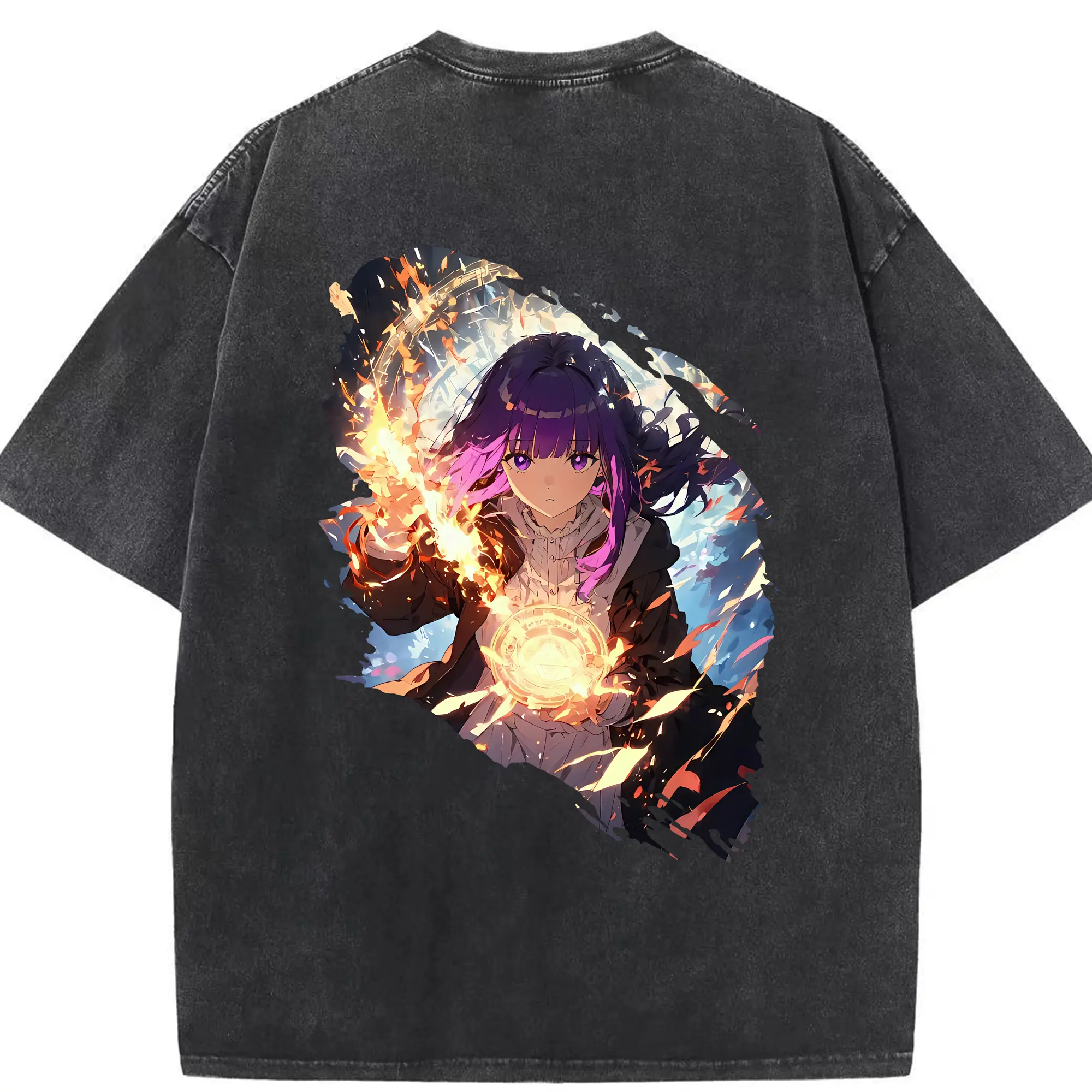 葬送のフリーレン（Frieren） グッズ,フェルン（Fern） - 綿100％ ヴィンテージ風 半袖Tシャツ ・ 背面プリント ・ 柔らか肌触り ・ 通気性 快適 ・ スポーツ カジュアル 外出用