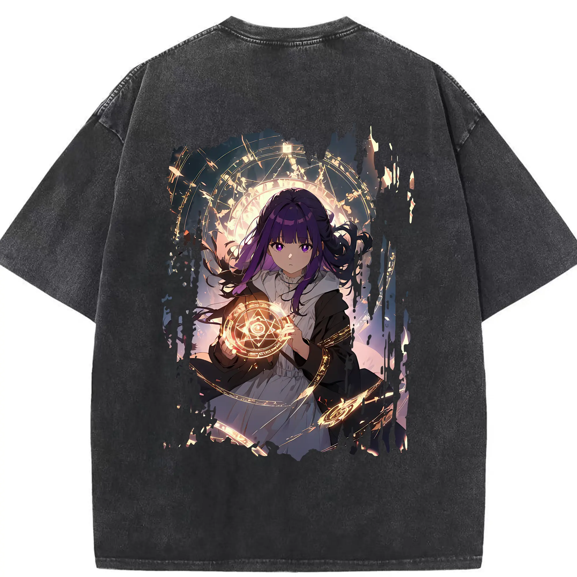 葬送のフリーレン（Frieren） グッズ,フェルン（Fern） - 綿100％ ヴィンテージ風 半袖Tシャツ ・ 背面プリント ・ 柔らか肌触り ・ 通気性 快適 ・ スポーツ カジュアル 外出用