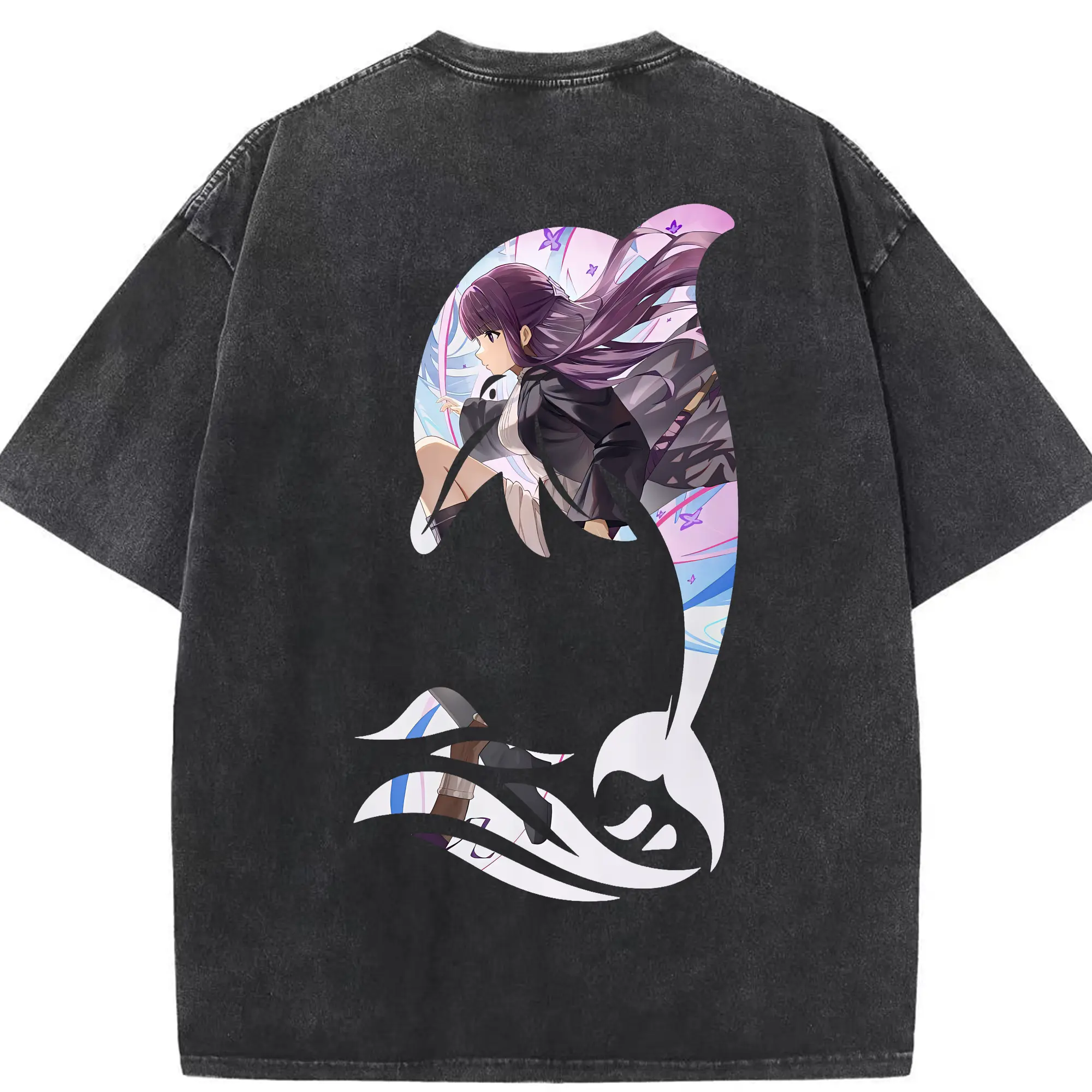 葬送のフリーレン（Frieren） グッズ,フェルン（Fern） - 綿100％ ヴィンテージ風 半袖Tシャツ ・ 背面プリント ・ 柔らか肌触り ・ 通気性 快適 ・ スポーツ カジュアル 外出用