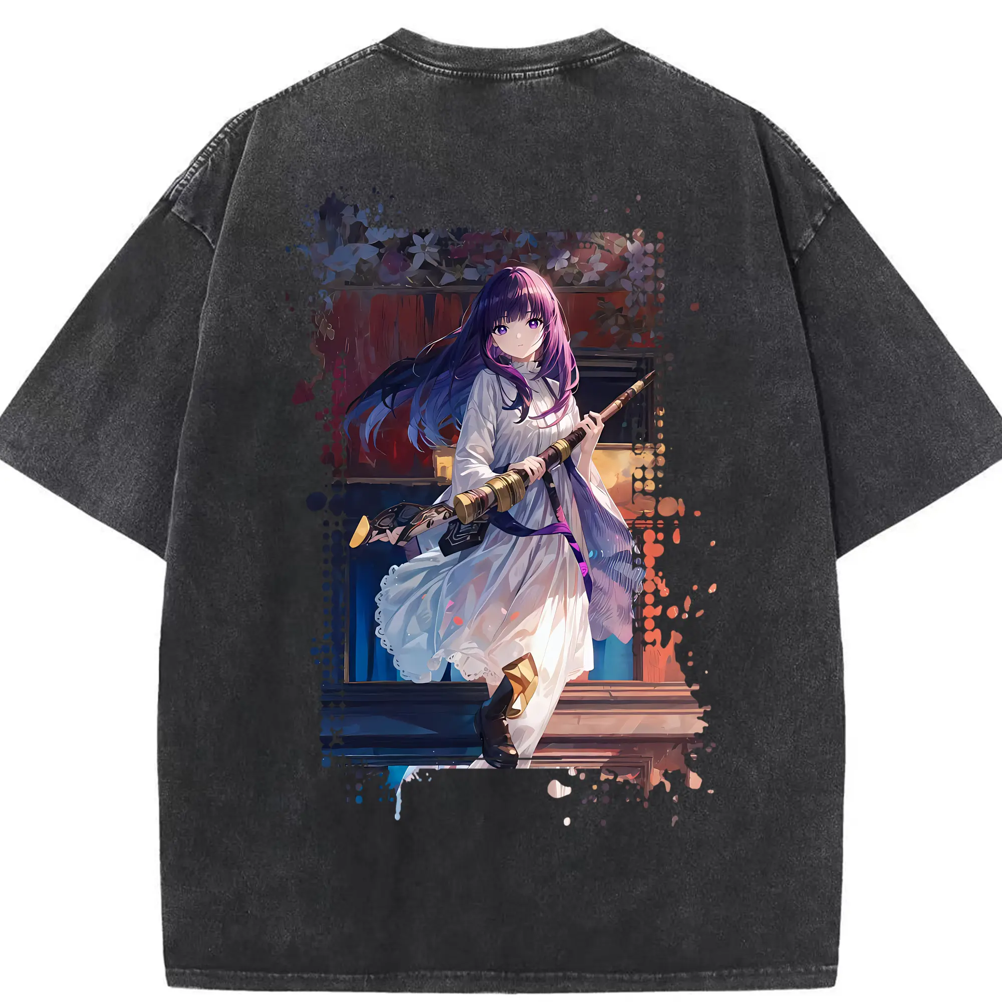 葬送のフリーレン（Frieren） グッズ,フェルン（Fern） - 綿100％ ヴィンテージ風 半袖Tシャツ ・ 背面プリント ・ 柔らか肌触り ・ 通気性 快適 ・ スポーツ カジュアル 外出用