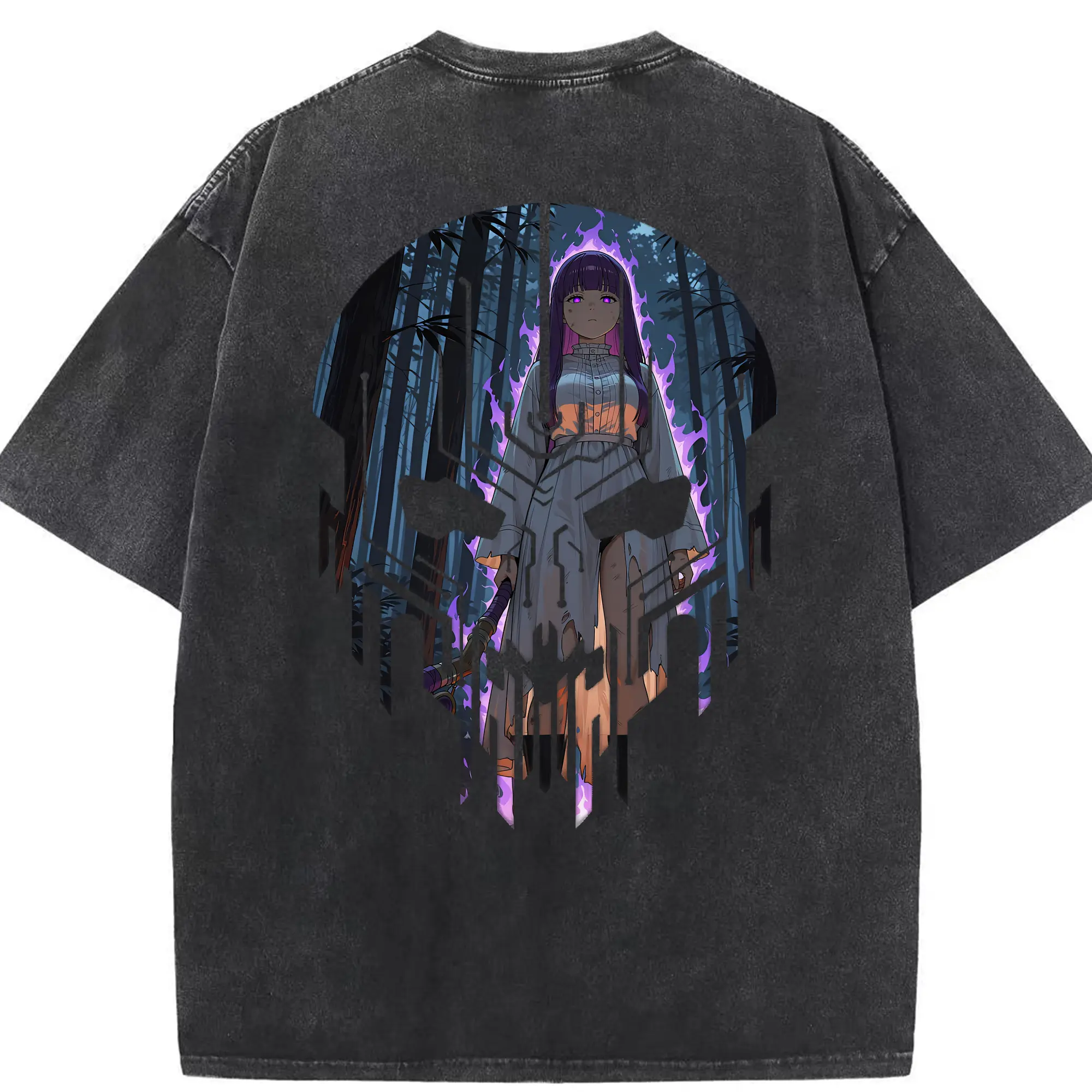 葬送のフリーレン（Frieren） グッズ,フェルン（Fern） - 綿100％ ヴィンテージ風 半袖Tシャツ ・ 背面プリント ・ 柔らか肌触り ・ 通気性 快適 ・ スポーツ カジュアル 外出用