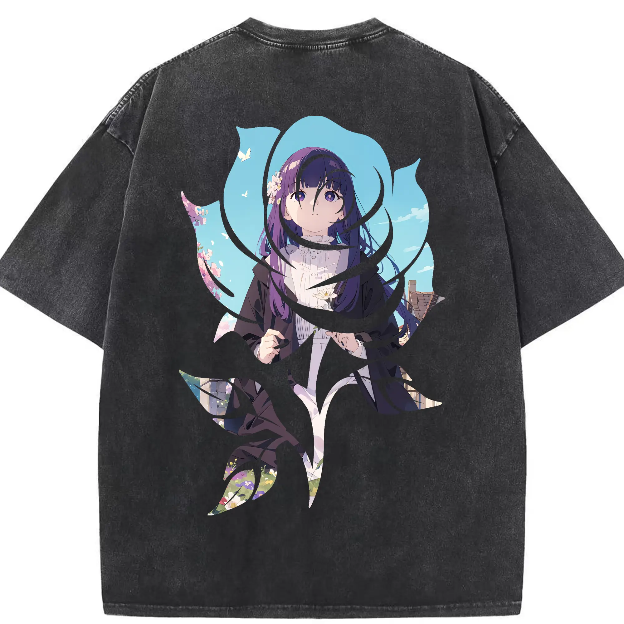 葬送のフリーレン（Frieren） グッズ,フェルン（Fern） - 綿100％ ヴィンテージ風 半袖Tシャツ ・ 背面プリント ・ 柔らか肌触り ・ 通気性 快適 ・ スポーツ カジュアル 外出用