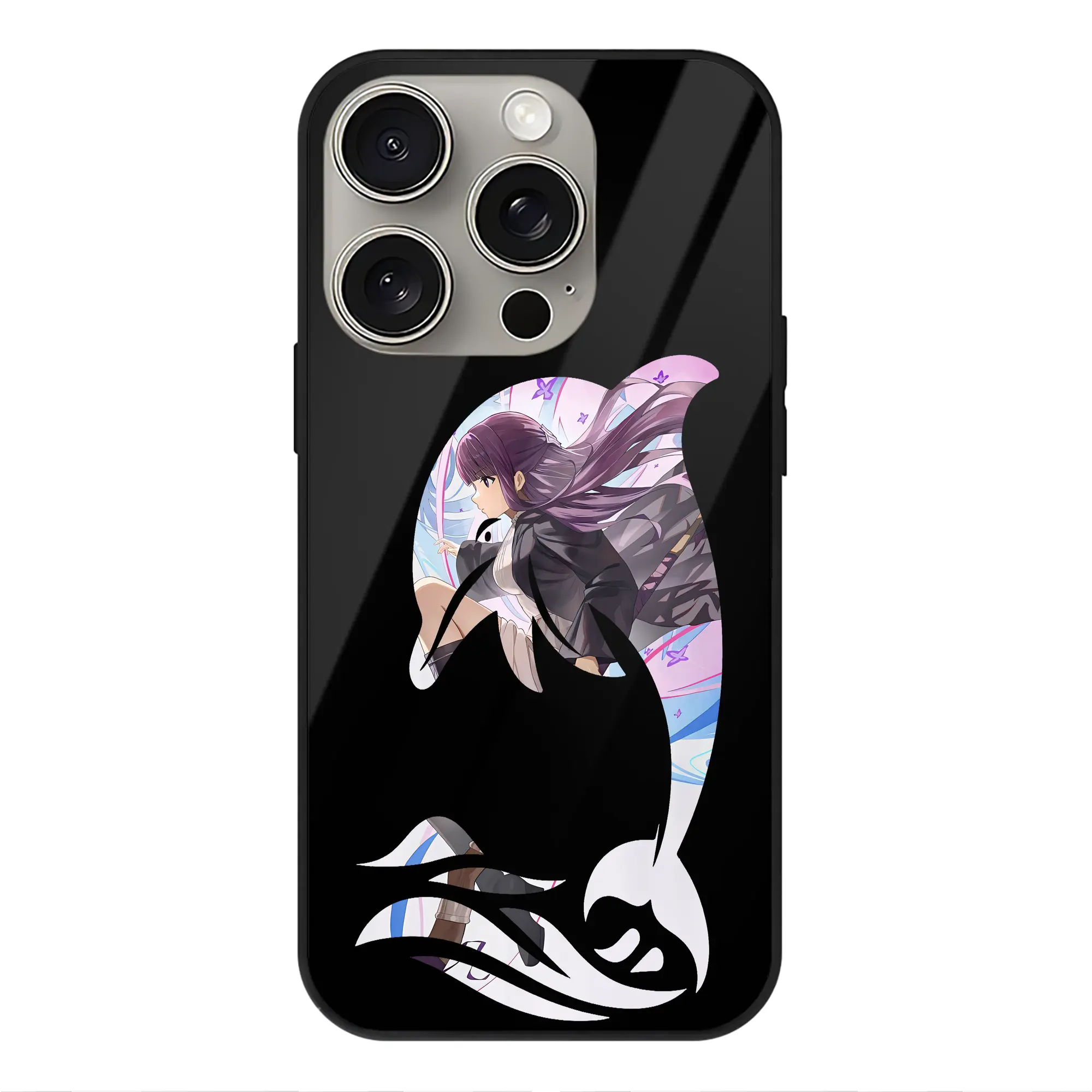 葬送のフリーレン（Frieren） グッズ,フェルン（Fern） - IPhone15Pro対応 ・ スマホケース ・ 背面ガラス ・ TPU+強化ガラス ・ 耐衝撃 ・ 黄変防止 ・ ワイヤレス充電対応 ・ 3D立体ボタン