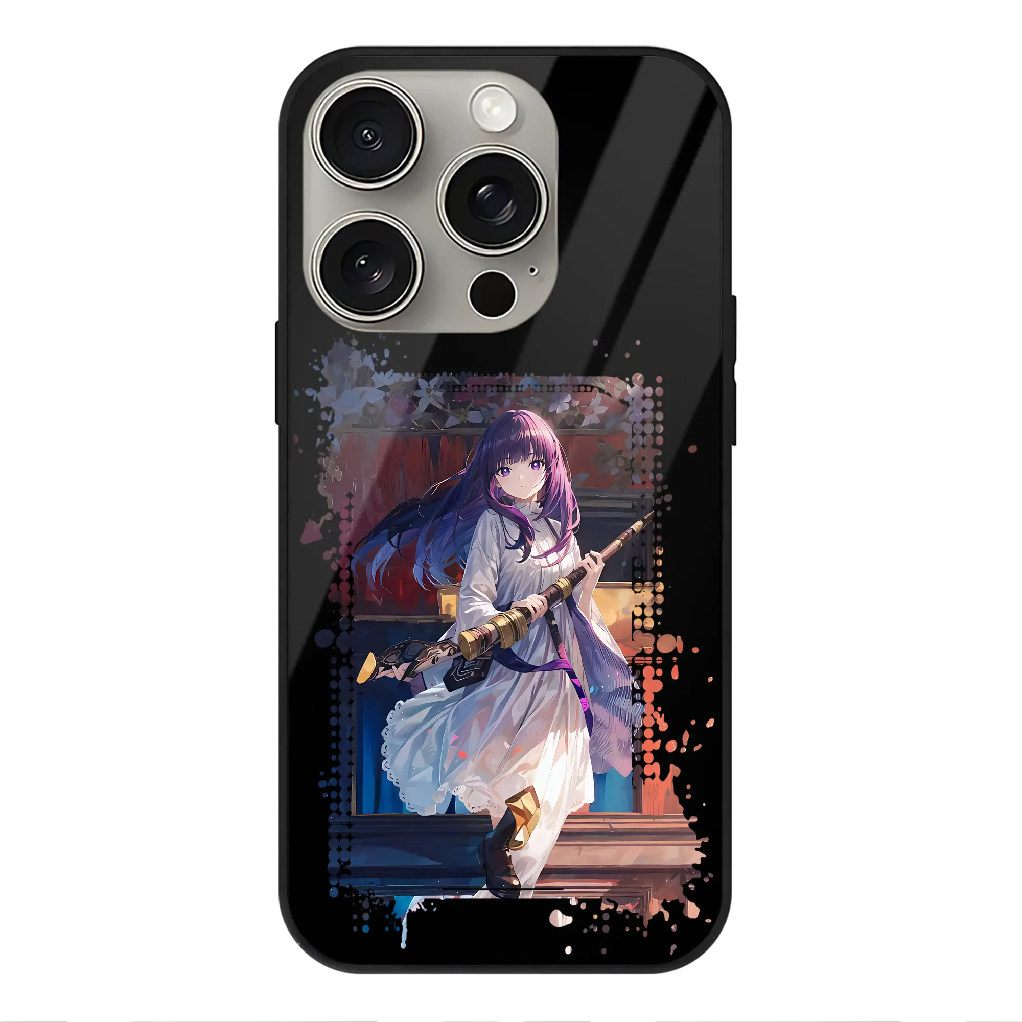 葬送のフリーレン（Frieren） グッズ,フェルン（Fern） - IPhone15Pro対応 ・ スマホケース ・ 背面ガラス ・ TPU+強化ガラス ・ 耐衝撃 ・ 黄変防止 ・ ワイヤレス充電対応 ・ 3D立体ボタン