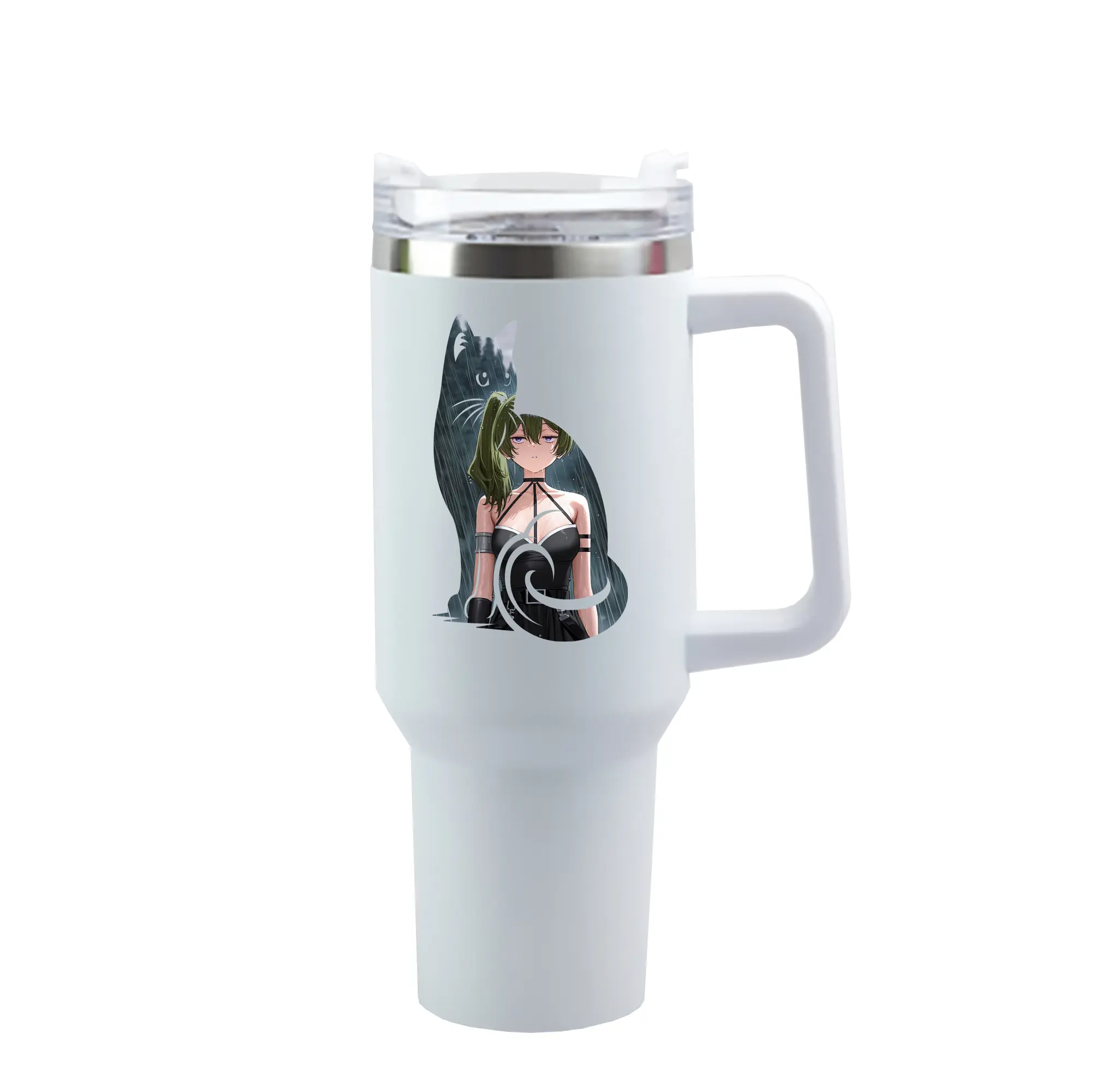 葬送のフリーレン（Frieren） グッズ,ユーベル（Übel） - 1200mL 車用タンブラー ・ クリスタルステッカー ・ 304ステンレス 内側 ・ 201ステンレス 外側 ・ 保温 保冷 ・ ハンドル＆ストロー付き ・ 通勤 ドライブ アウトドア用
