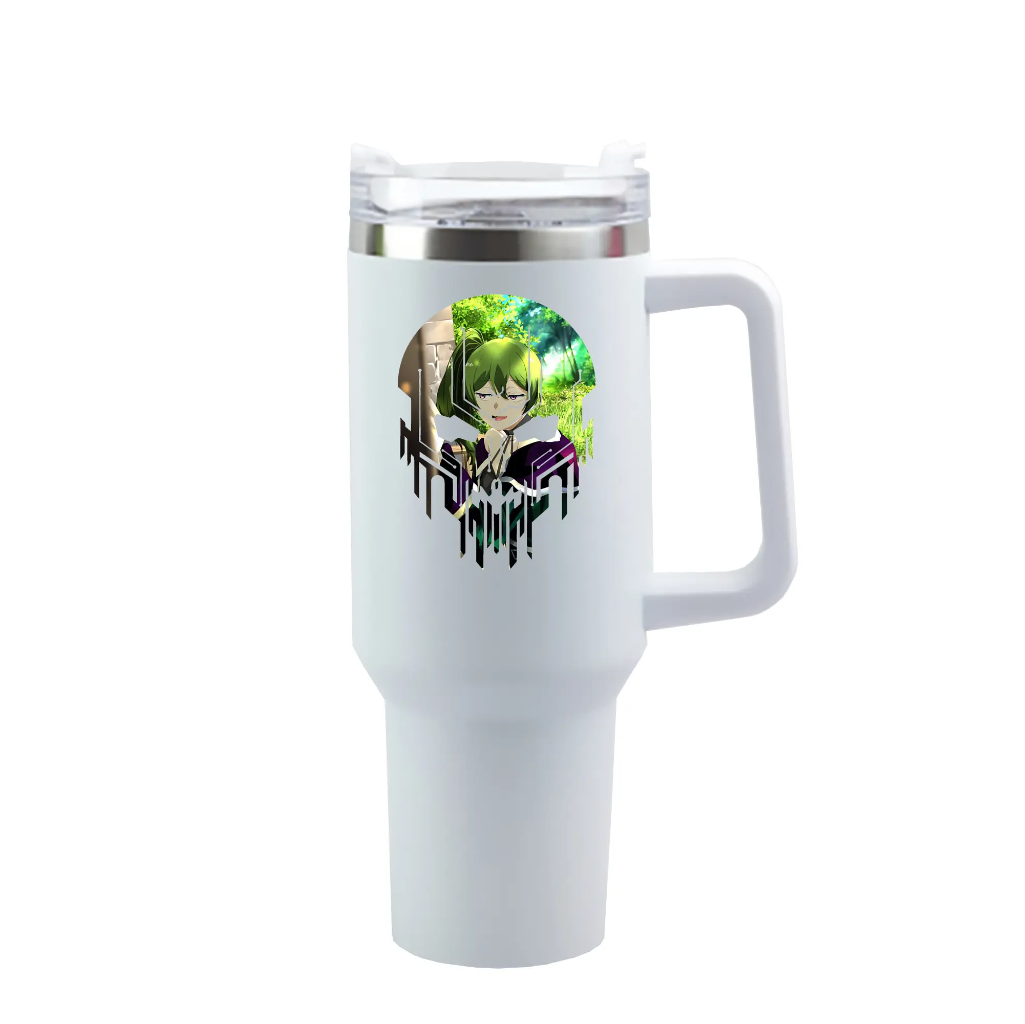 葬送のフリーレン（Frieren） グッズ,ユーベル（Übel） - 1200mL 車用タンブラー ・ クリスタルステッカー ・ 304ステンレス 内側 ・ 201ステンレス 外側 ・ 保温 保冷 ・ ハンドル＆ストロー付き ・ 通勤 ドライブ アウトドア用