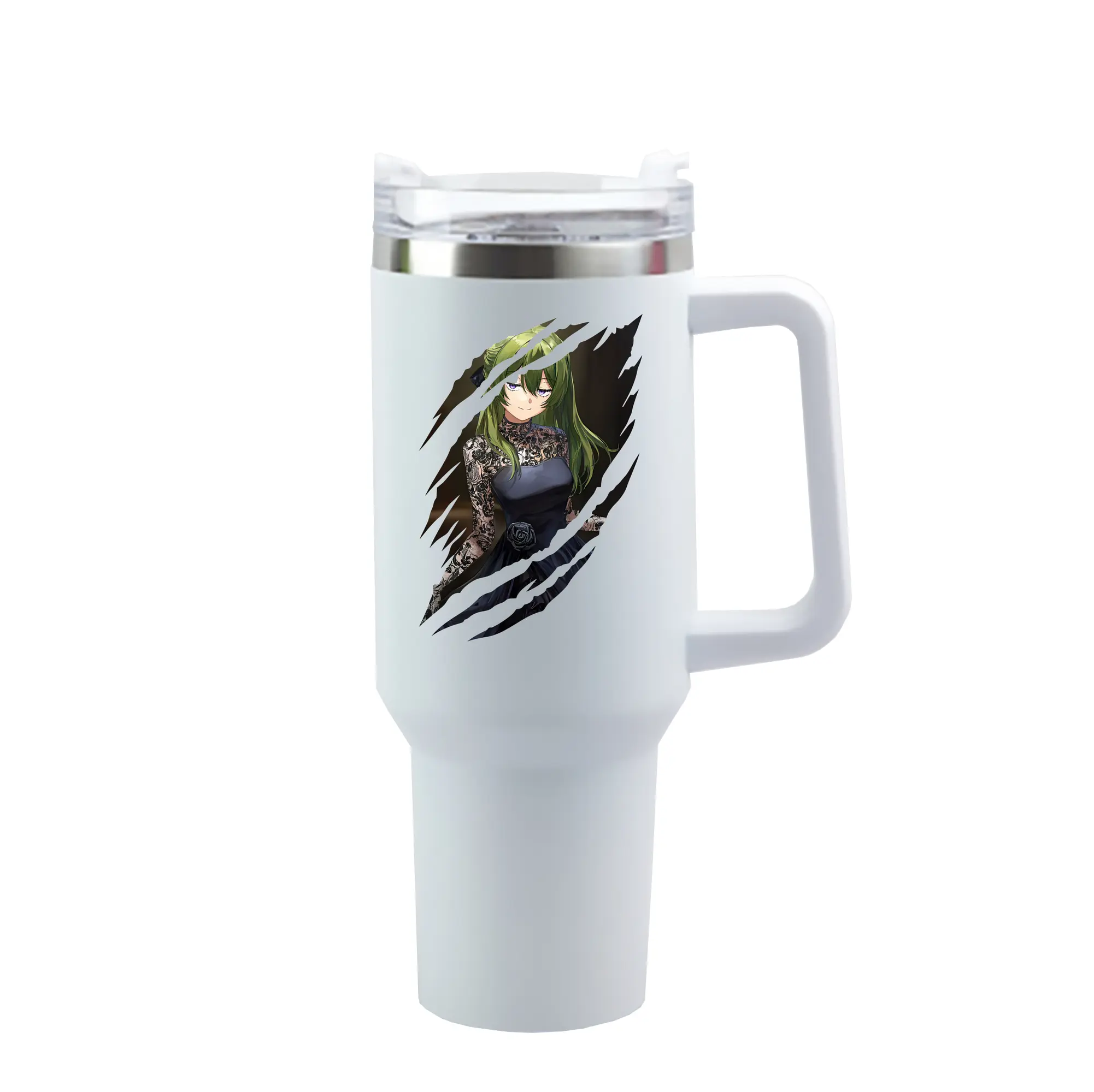 葬送のフリーレン（Frieren） グッズ,ユーベル（Übel） - 1200mL 車用タンブラー ・ クリスタルステッカー ・ 304ステンレス 内側 ・ 201ステンレス 外側 ・ 保温 保冷 ・ ハンドル＆ストロー付き ・ 通勤 ドライブ アウトドア用