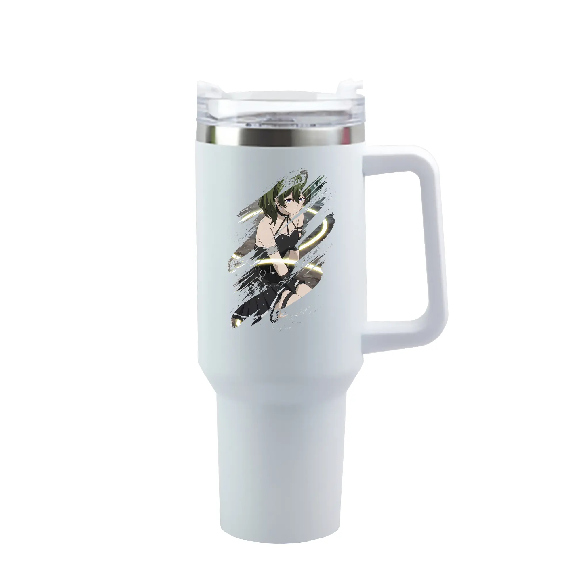 葬送のフリーレン（Frieren） グッズ,ユーベル（Übel） - 1200mL 車用タンブラー ・ クリスタルステッカー ・ 304ステンレス 内側 ・ 201ステンレス 外側 ・ 保温 保冷 ・ ハンドル＆ストロー付き ・ 通勤 ドライブ アウトドア用