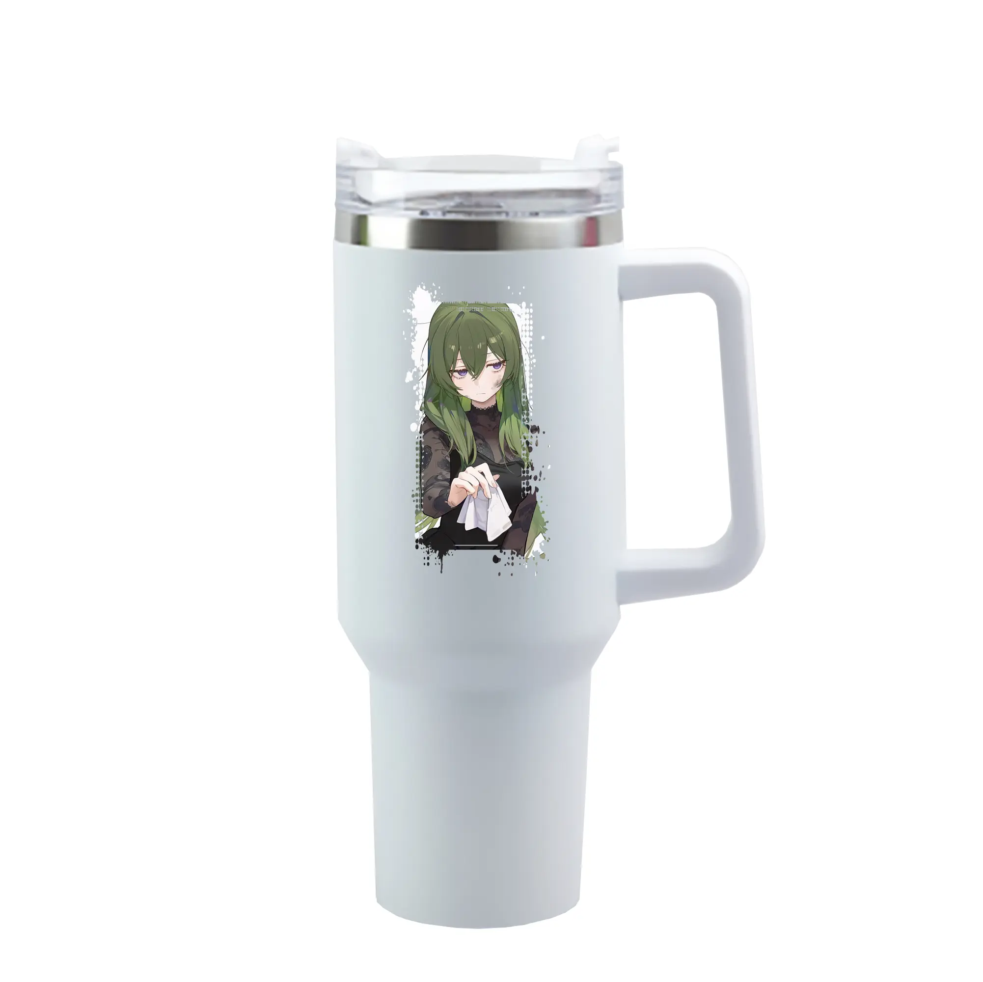 葬送のフリーレン（Frieren） グッズ,ユーベル（Übel） - 1200mL 車用タンブラー ・ クリスタルステッカー ・ 304ステンレス 内側 ・ 201ステンレス 外側 ・ 保温 保冷 ・ ハンドル＆ストロー付き ・ 通勤 ドライブ アウトドア用