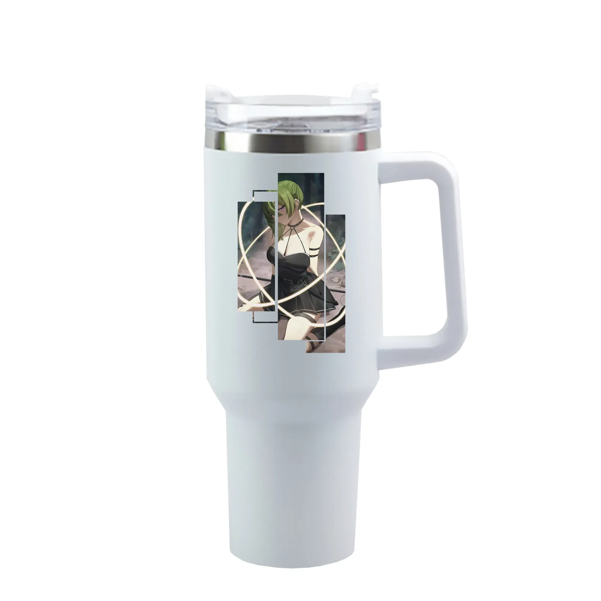 葬送のフリーレン（Frieren） グッズ,ユーベル（Übel） - 1200mL 車用タンブラー ・ クリスタルステッカー ・ 304ステンレス 内側 ・ 201ステンレス 外側 ・ 保温 保冷 ・ ハンドル＆ストロー付き ・ 通勤 ドライブ アウトドア用