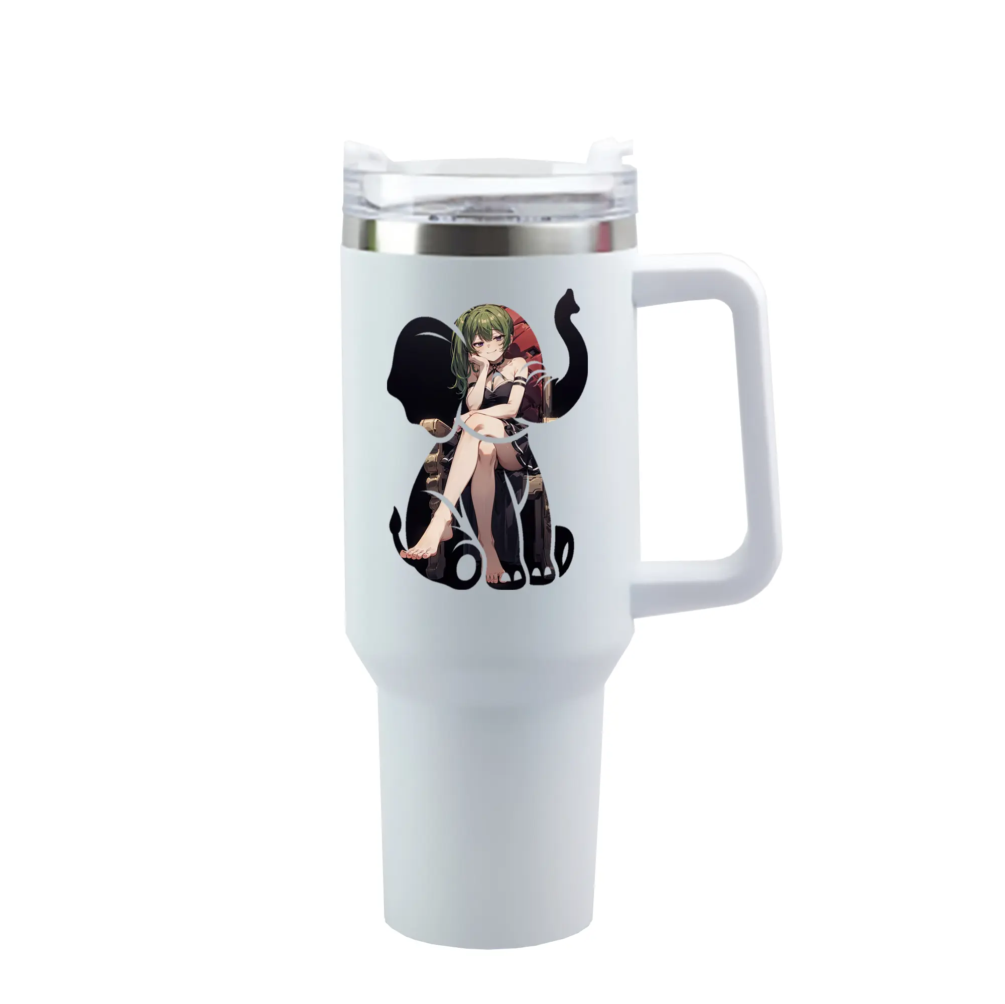 葬送のフリーレン（Frieren） グッズ,ユーベル（Übel） - 1200mL 車用タンブラー ・ クリスタルステッカー ・ 304ステンレス 内側 ・ 201ステンレス 外側 ・ 保温 保冷 ・ ハンドル＆ストロー付き ・ 通勤 ドライブ アウトドア用
