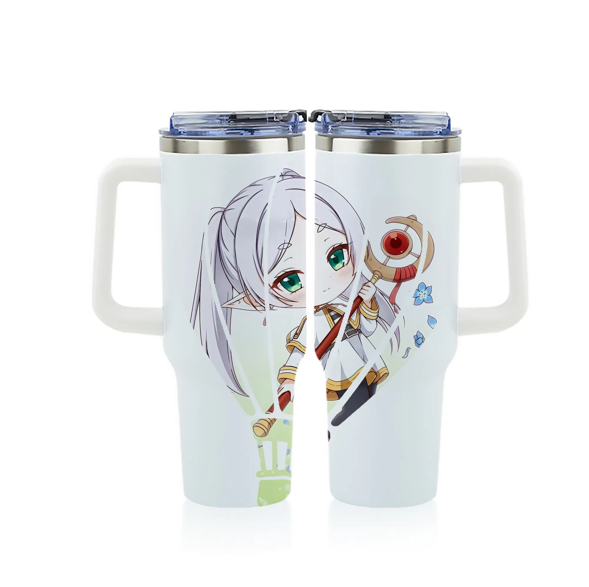 葬送のフリーレン（Frieren） グッズ,フリーレン（Frieren） - 1200mL フルプリント車用タンブラー ・ 304ステンレス 内側 ・ 201ステンレス 外側 ・ 保温 保冷 ・ 通勤 ドライブ アウトドア用